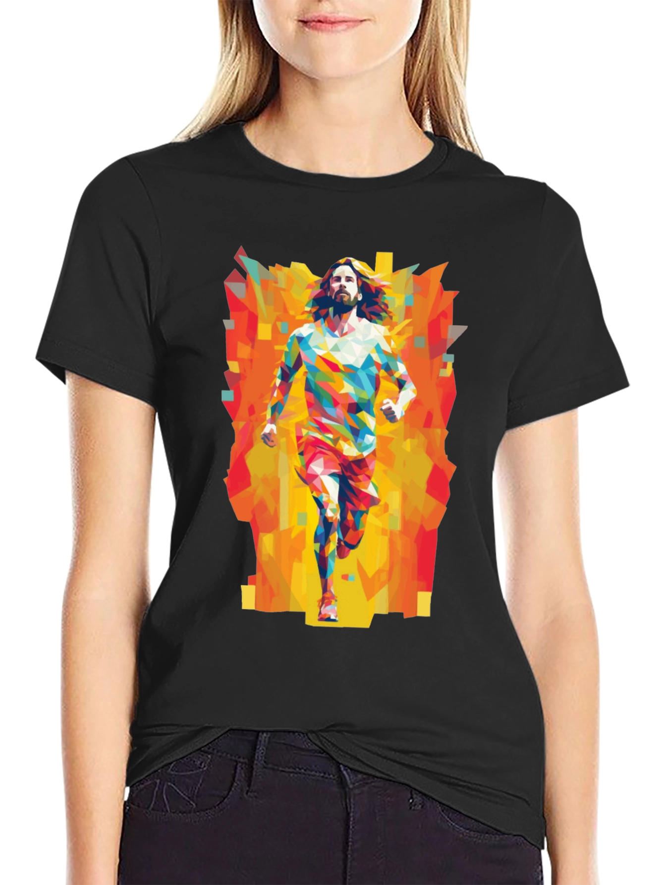 Geometric Runner Graphic Tee - Black Casual Shirt