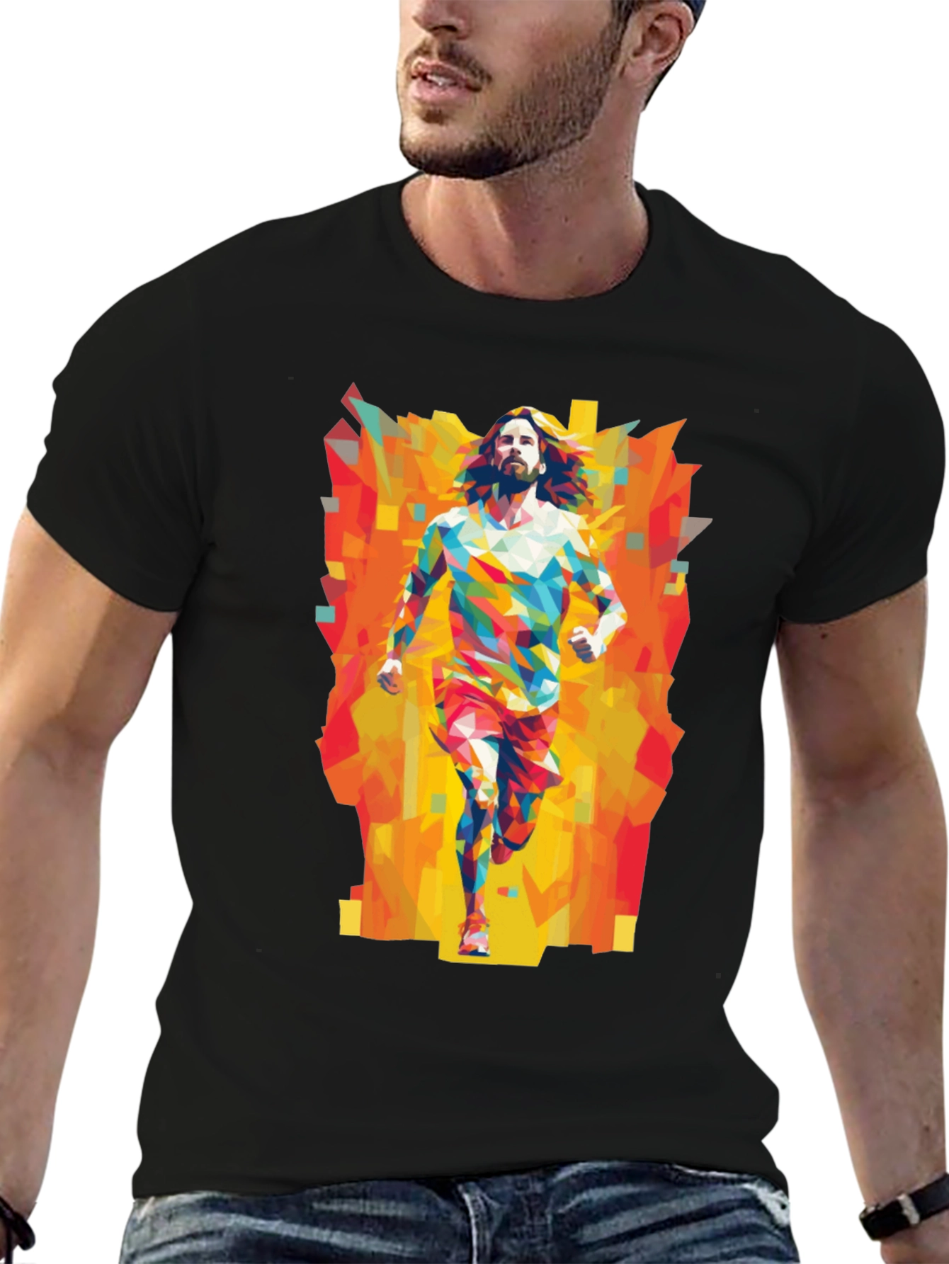 Geometric Runner Graphic Tee - Black Casual Shirt
