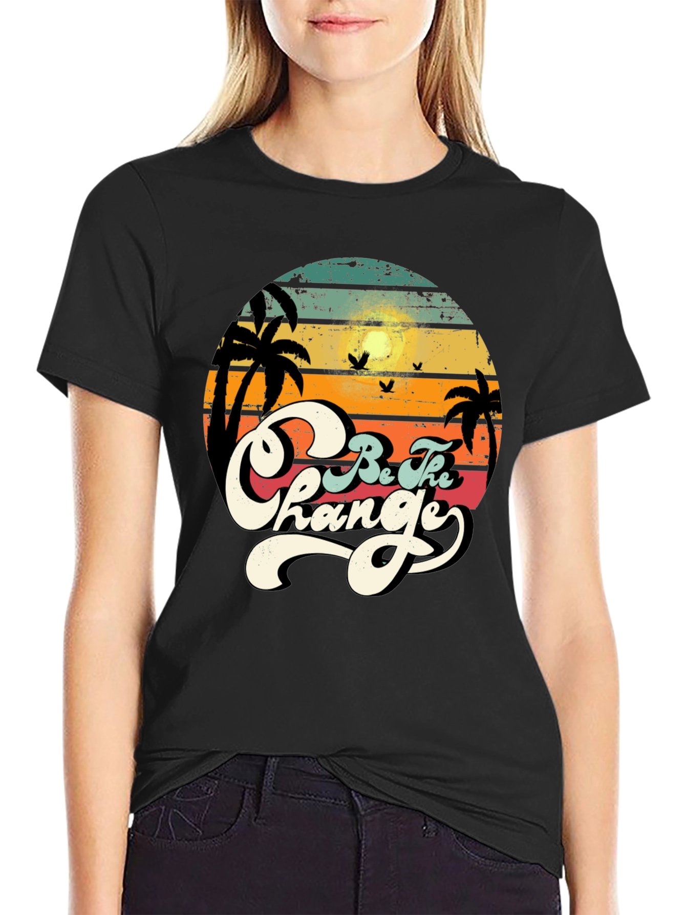 Retro Sunset Be The Change Graphic T-Shirt