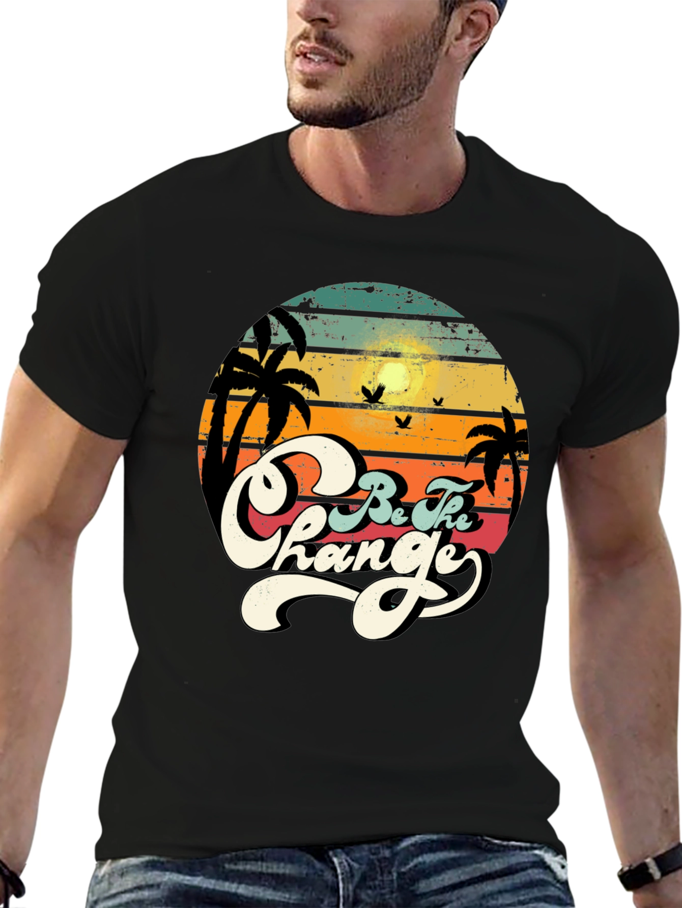 Retro Sunset Be The Change Graphic T-Shirt
