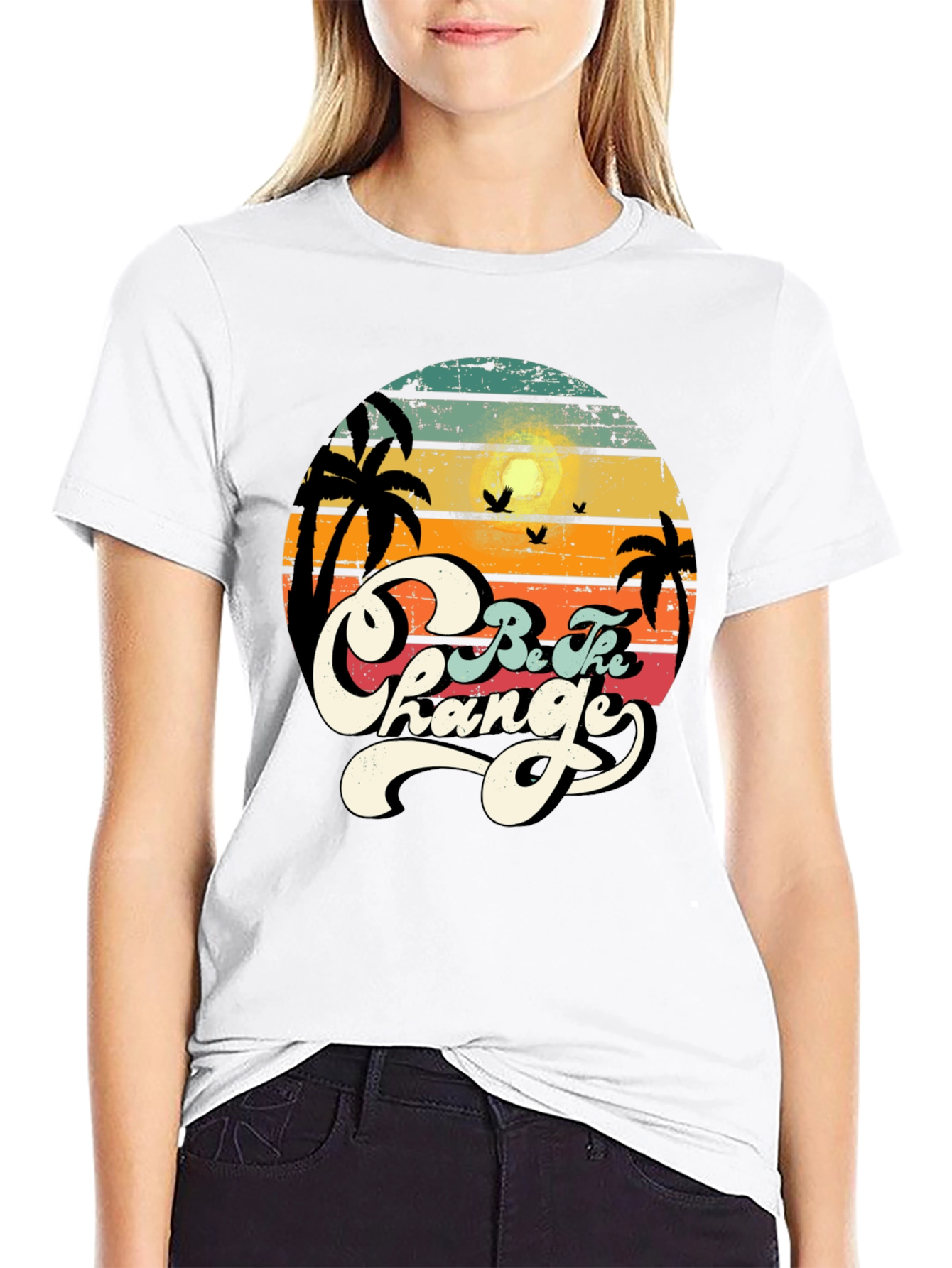 Retro Sunset Be The Change Graphic T-Shirt