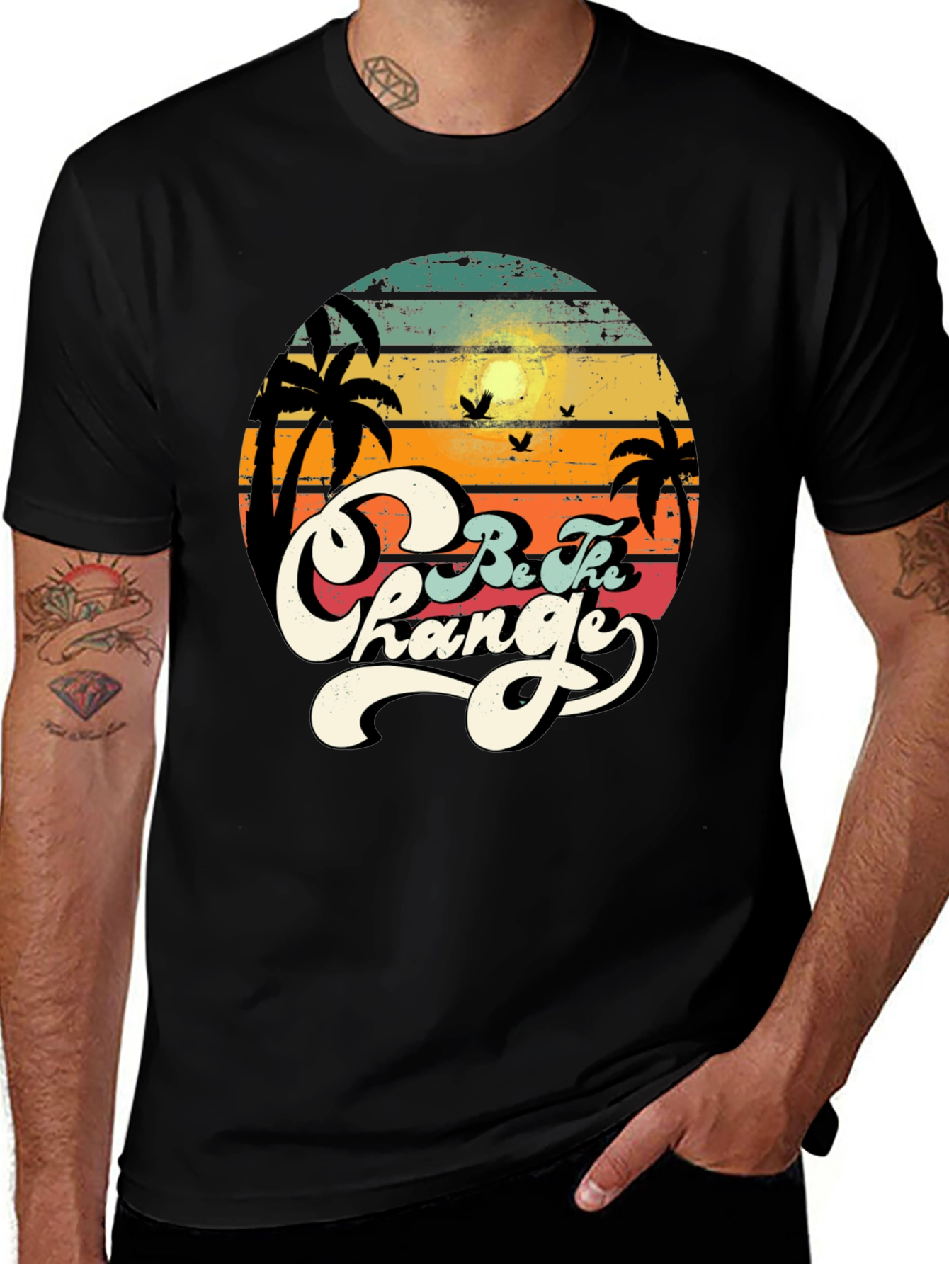Retro Sunset Be The Change Graphic T-Shirt