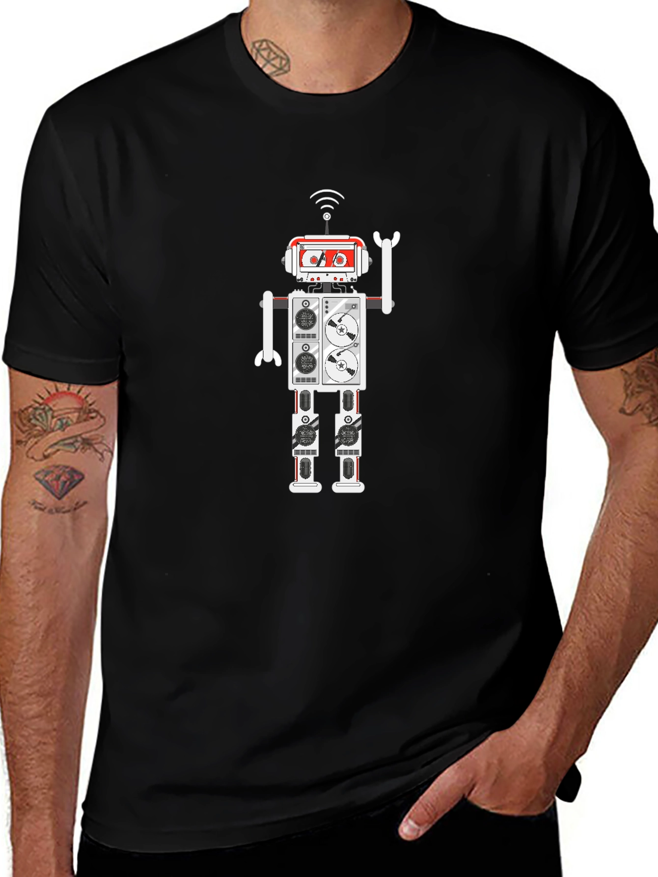 Retro Robot Graphic T-Shirt - Cool Music Lover Tee