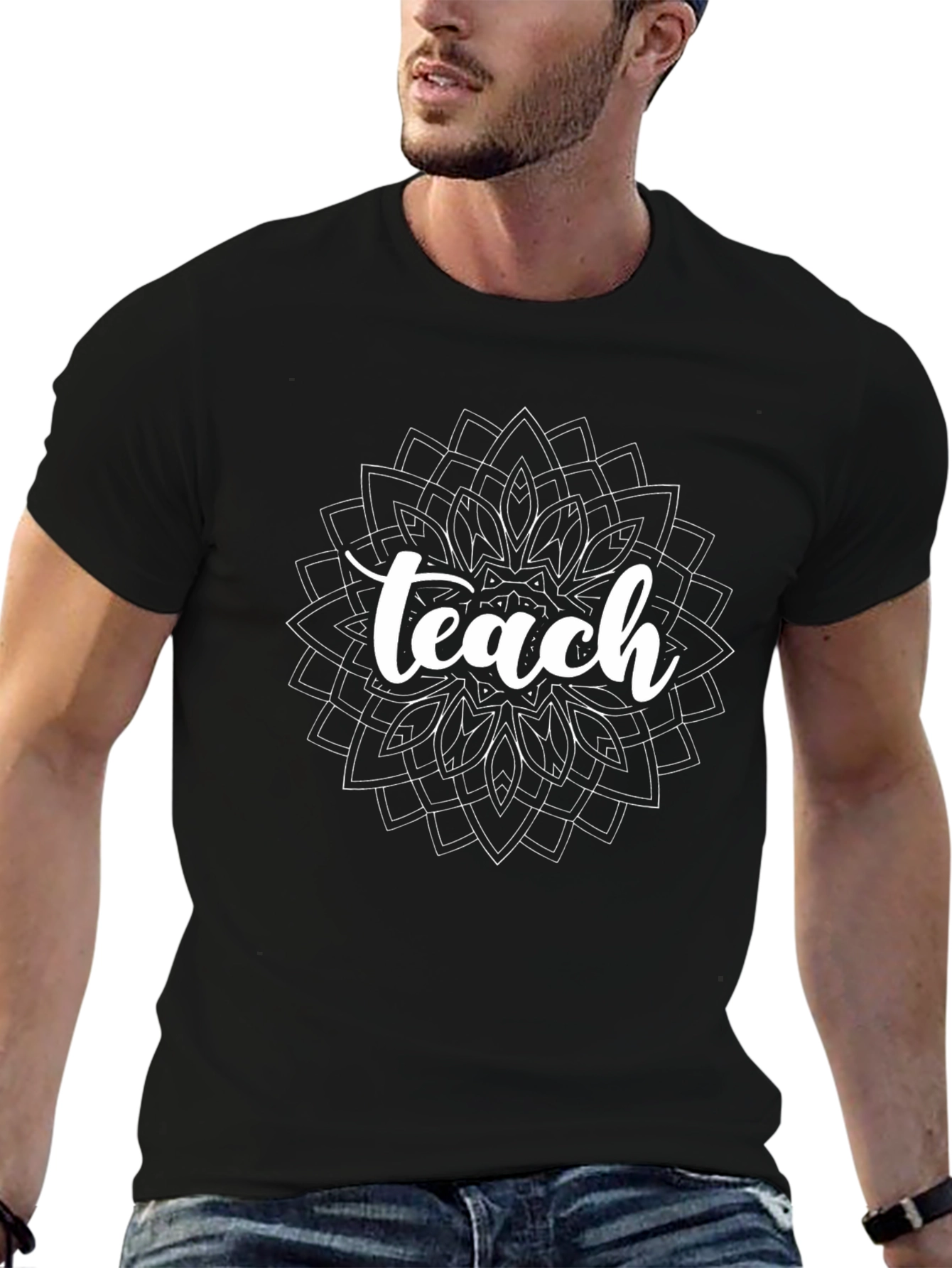 Teach Mandala Graphic Tee - Black Cotton T-Shirt