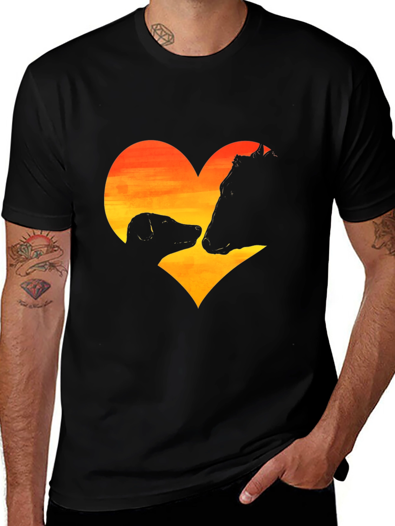 Dog & Cow Heart Graphic Black T-Shirt