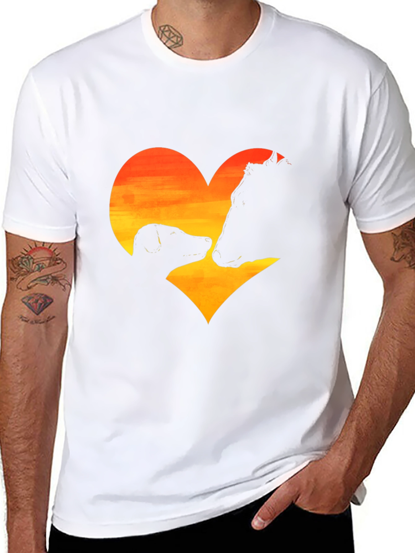 Dog & Cow Heart Graphic Black T-Shirt