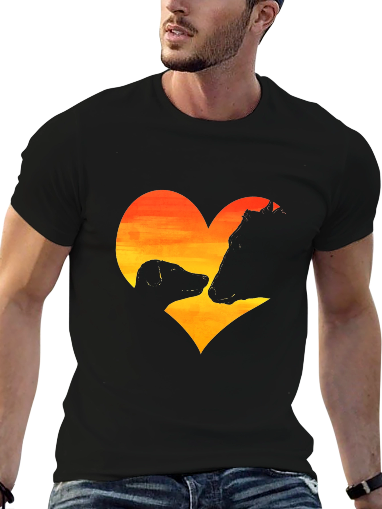 Dog & Cow Heart Graphic Black T-Shirt