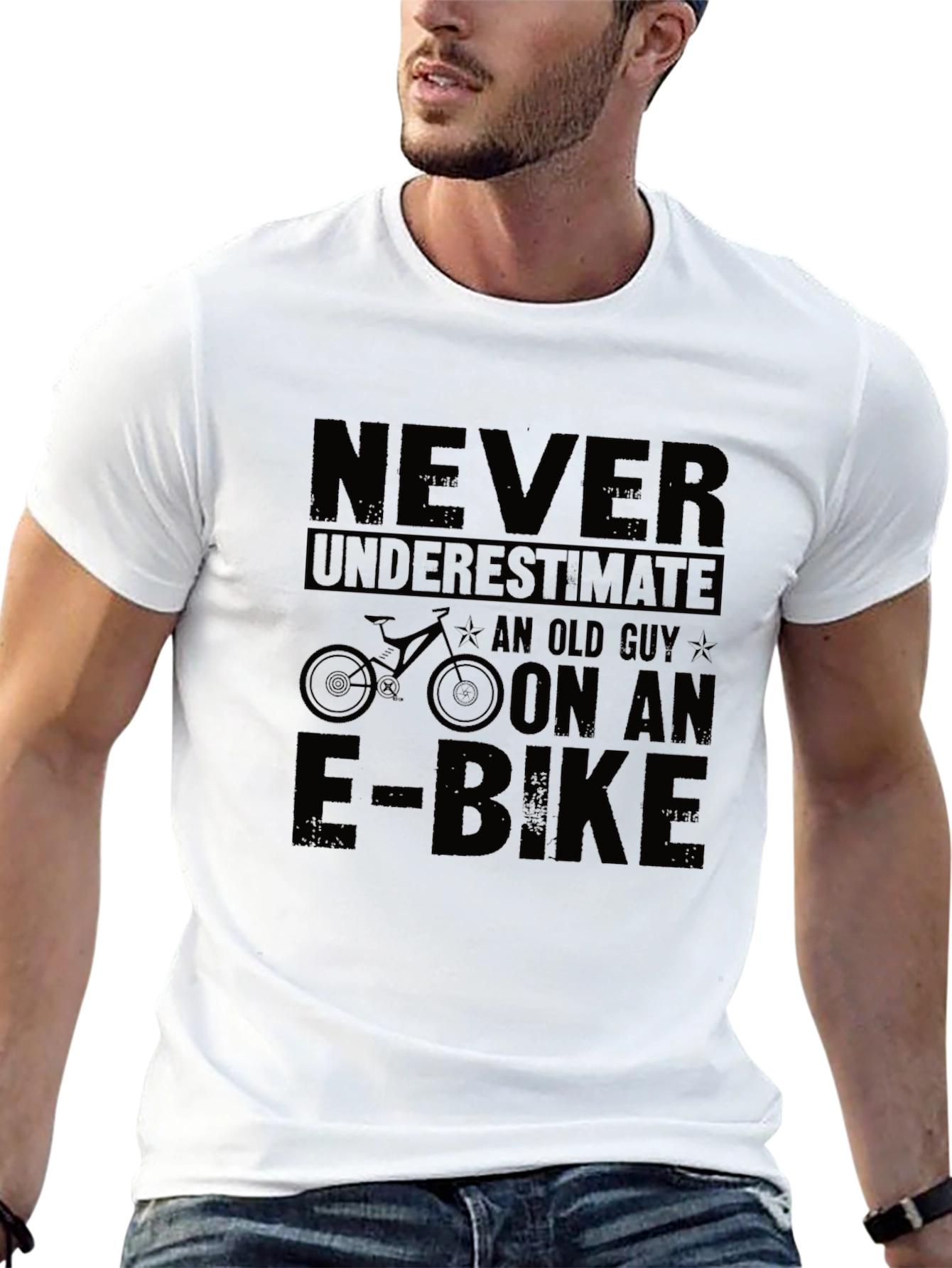Never Underestimate Old Guy on E-Bike Black T-Shirt