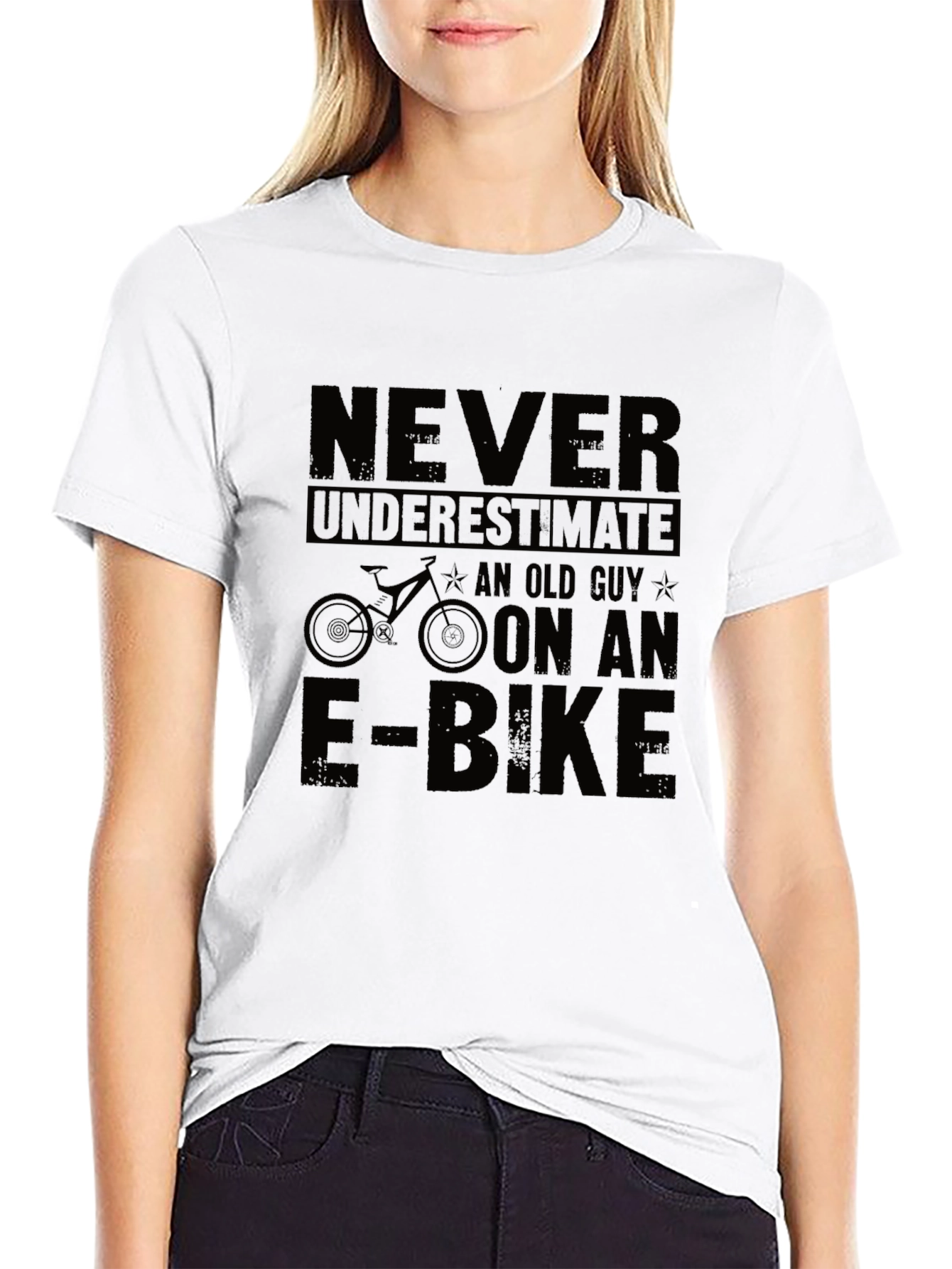 Never Underestimate Old Guy on E-Bike Black T-Shirt