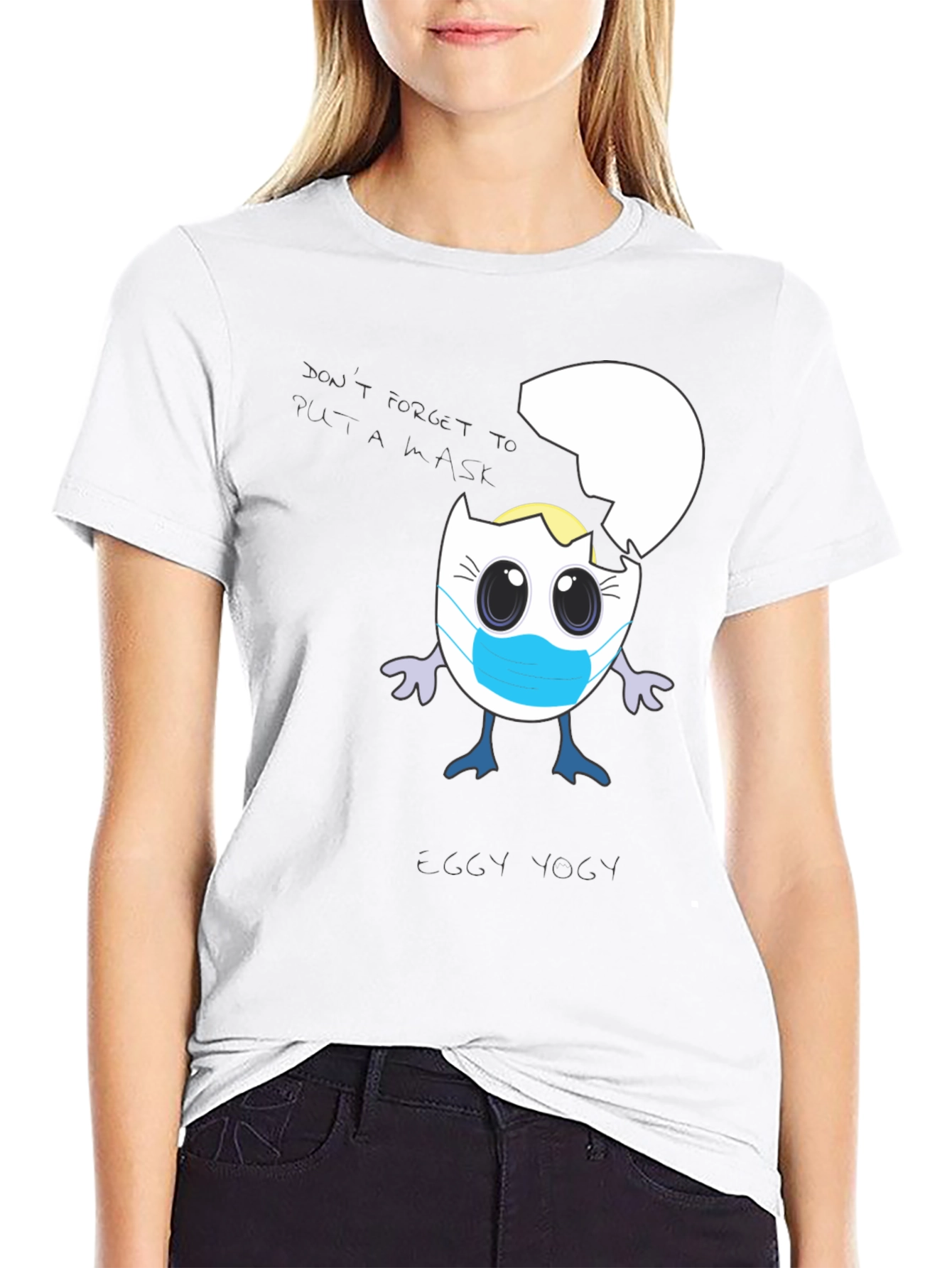 Egggy Yogy Tee: Masked Egg Character Shirt