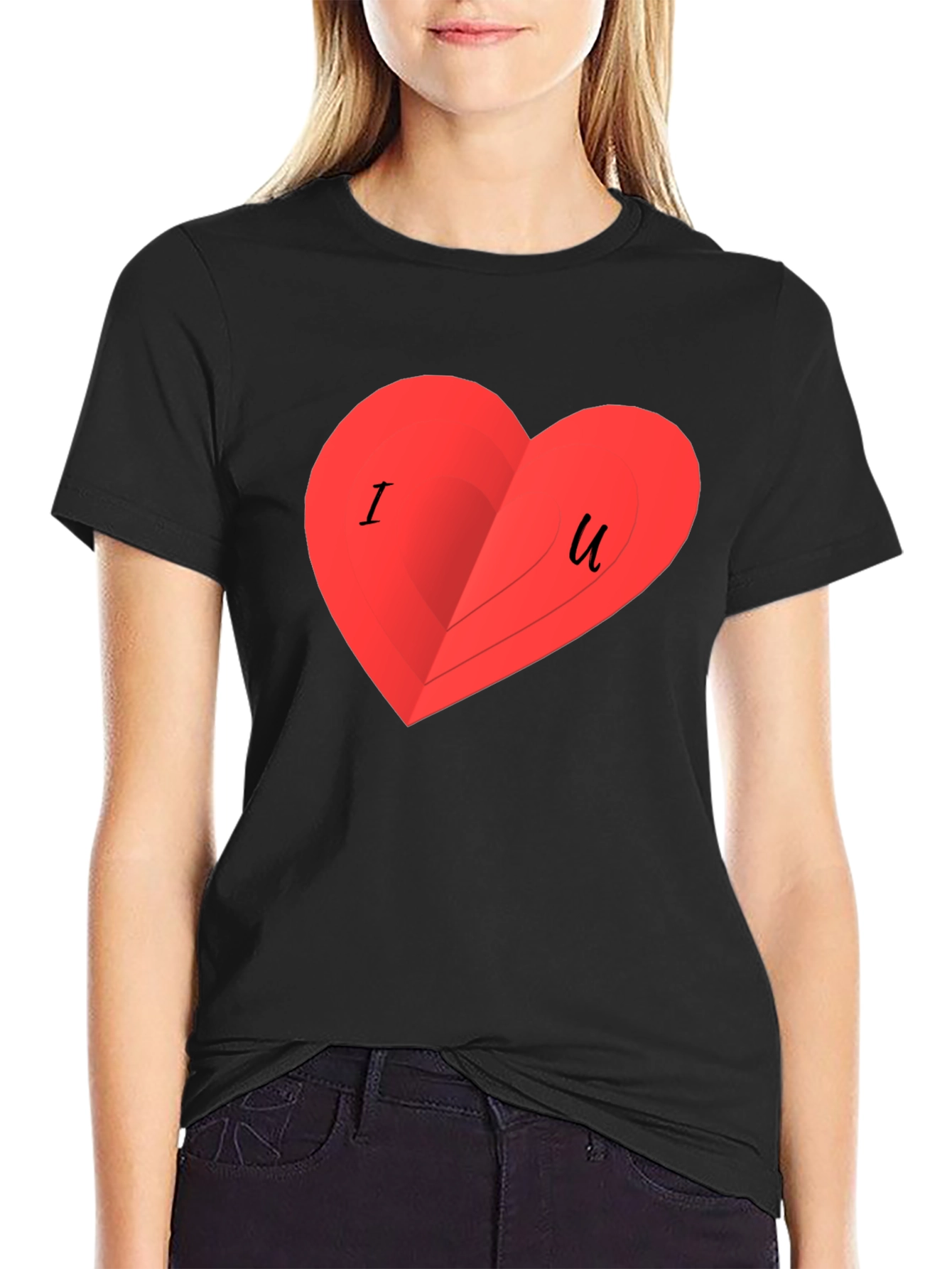 I Love You Heart Graphic Black T-Shirt