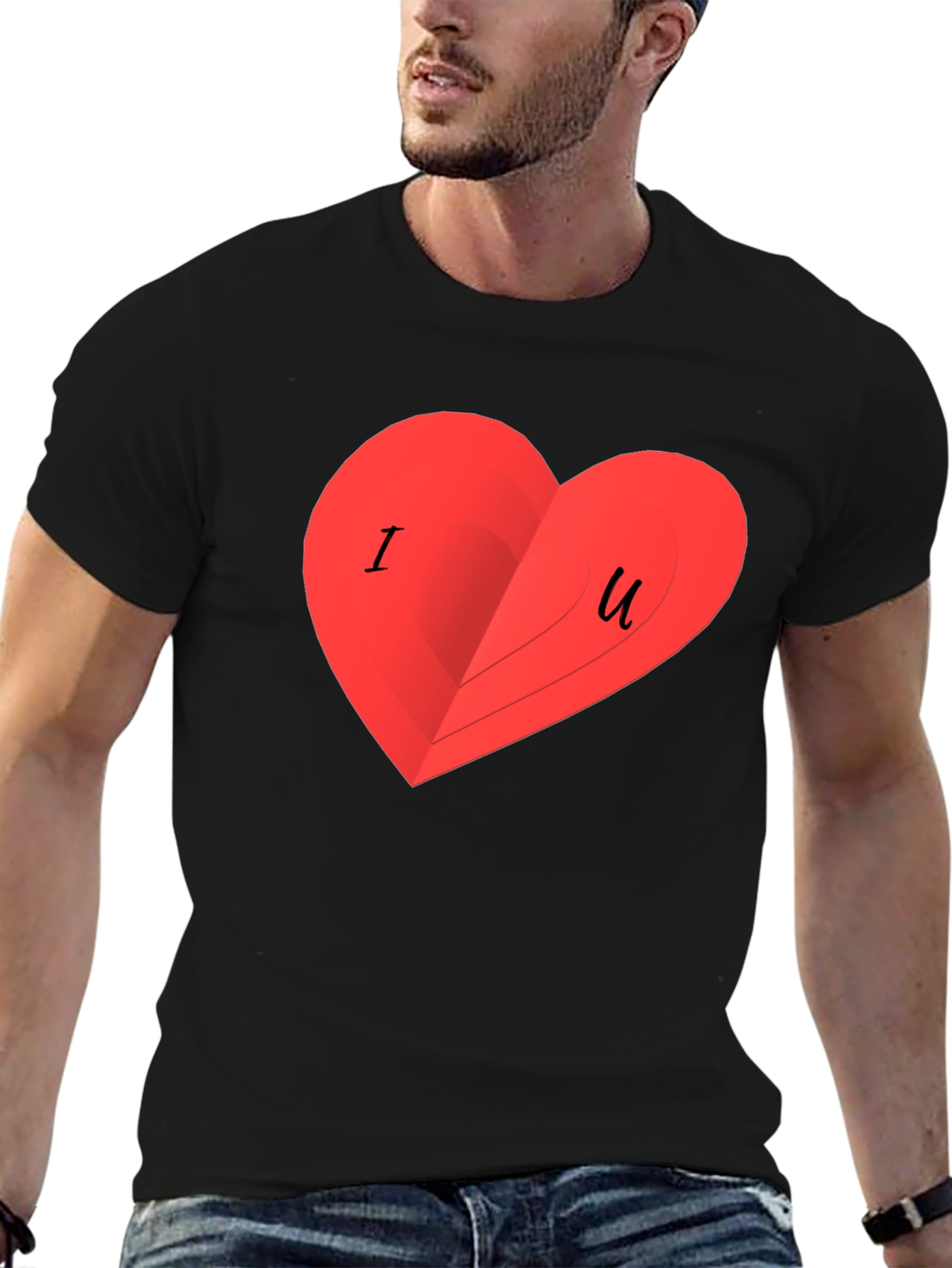 I Love You Heart Graphic Black T-Shirt