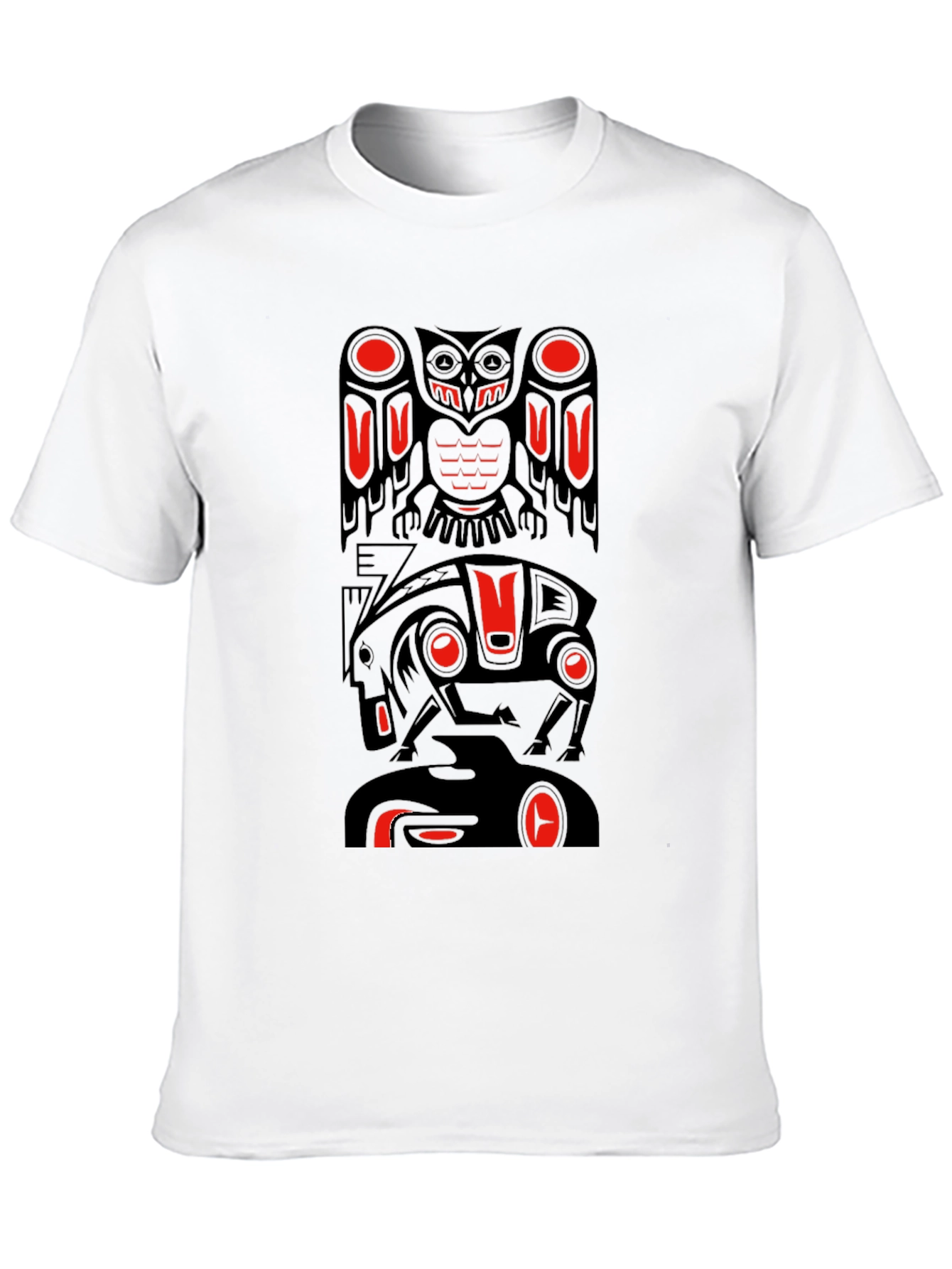 Totem Pole Art Graphic T-Shirt - Black