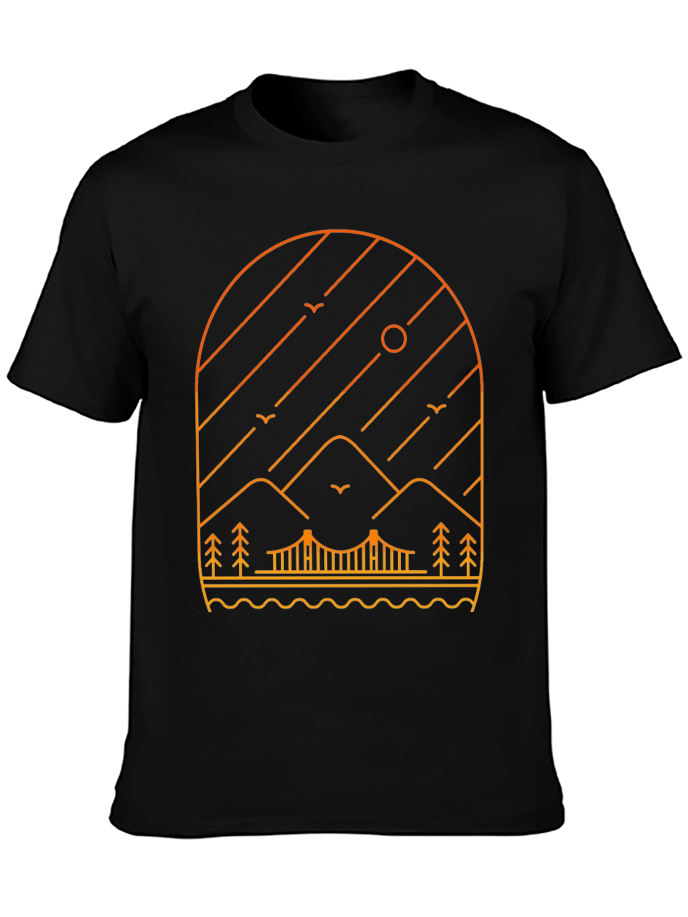 Minimalist Mountain Bridge Graphic Tee - Black