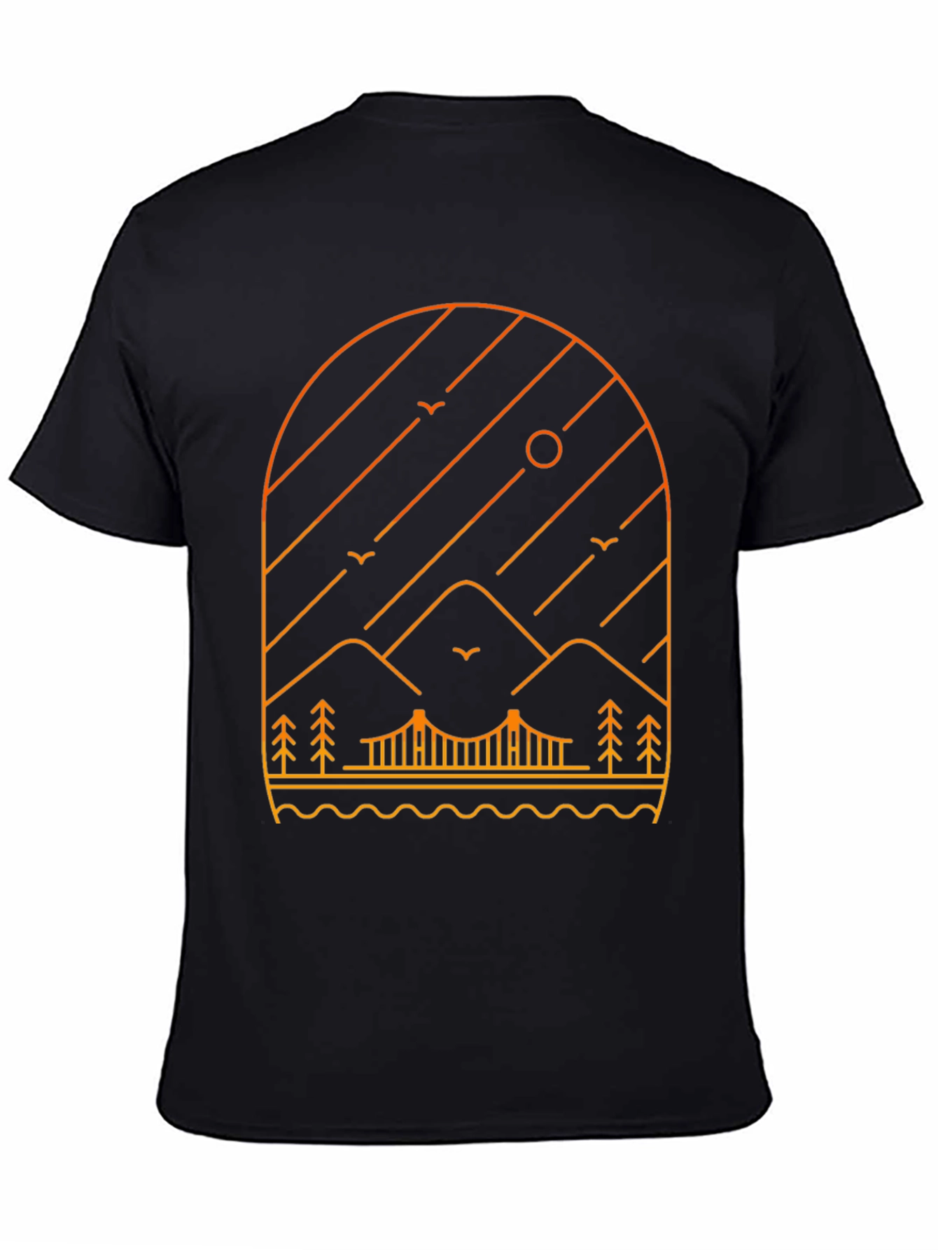Minimalist Mountain Bridge Graphic Tee - Black