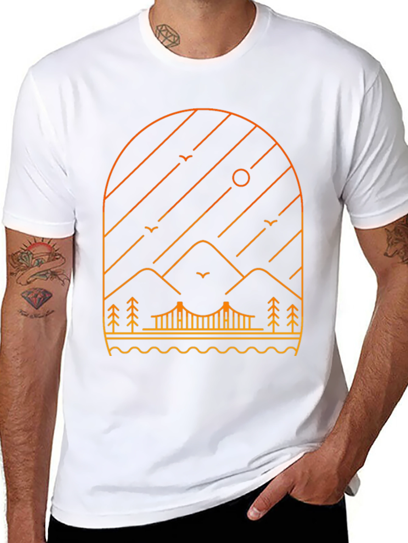 Minimalist Mountain Bridge Graphic Tee - Black
