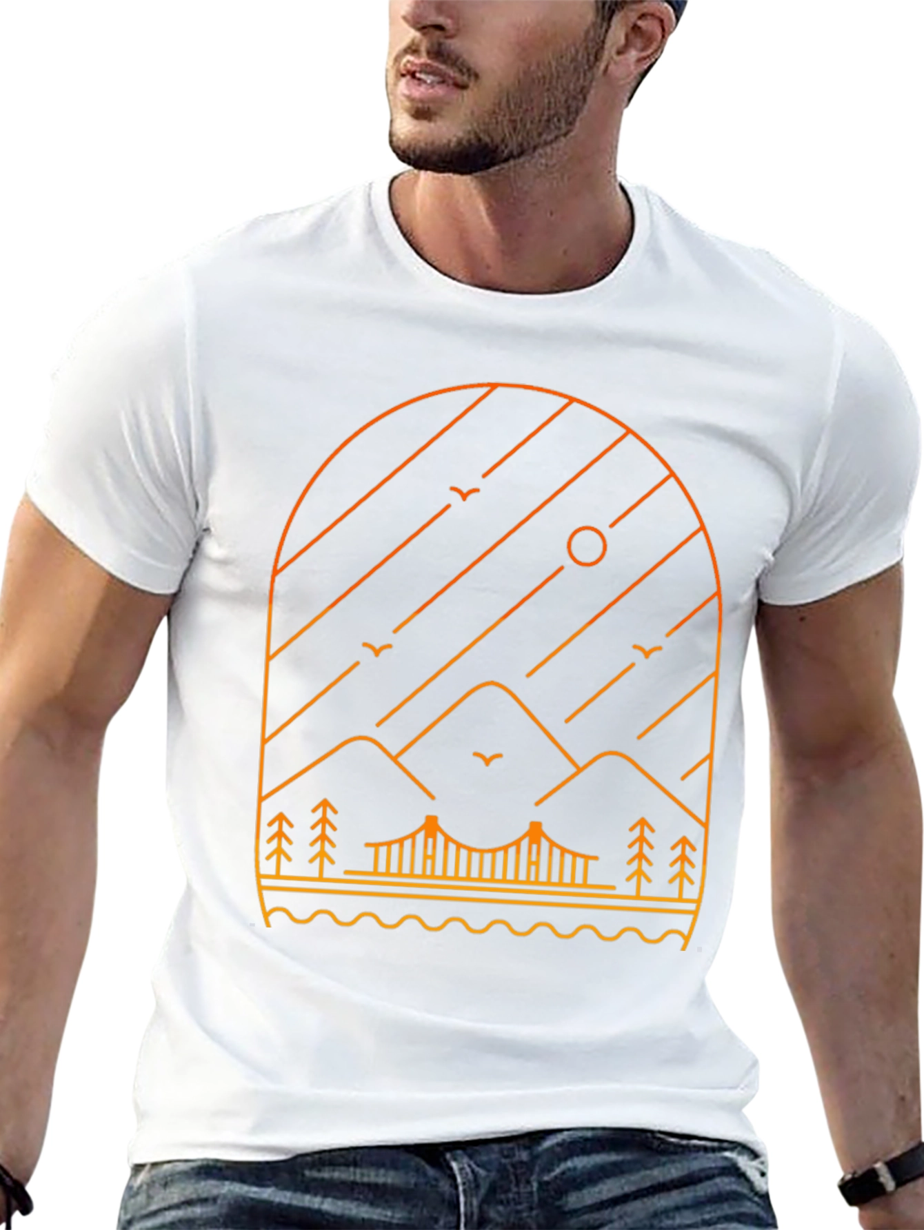 Minimalist Mountain Bridge Graphic Tee - Black