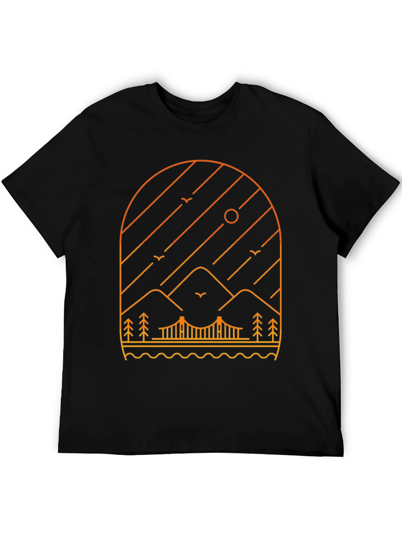 Minimalist Mountain Bridge Graphic Tee - Black