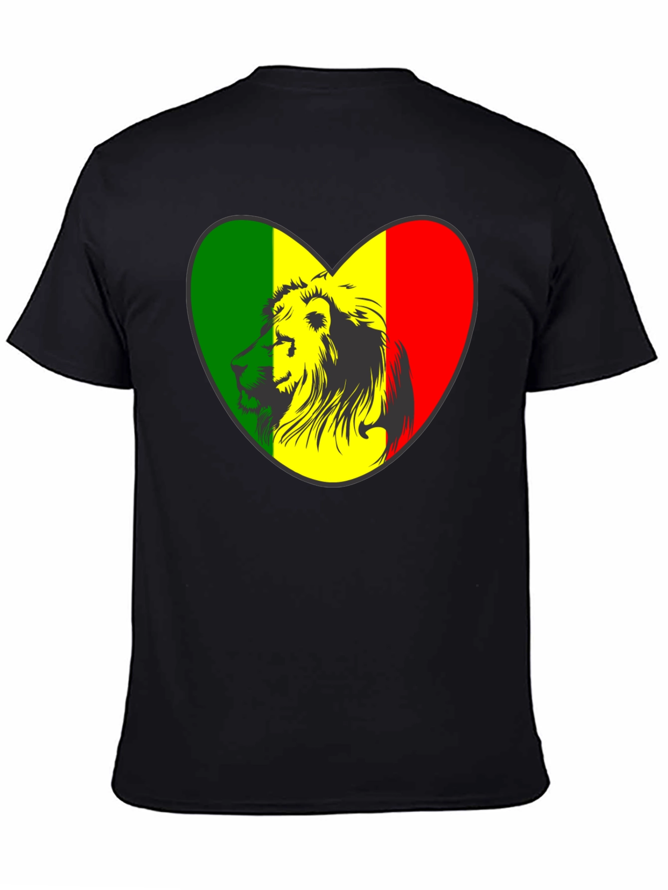 Rasta Lion Heart Graphic Tee - Black