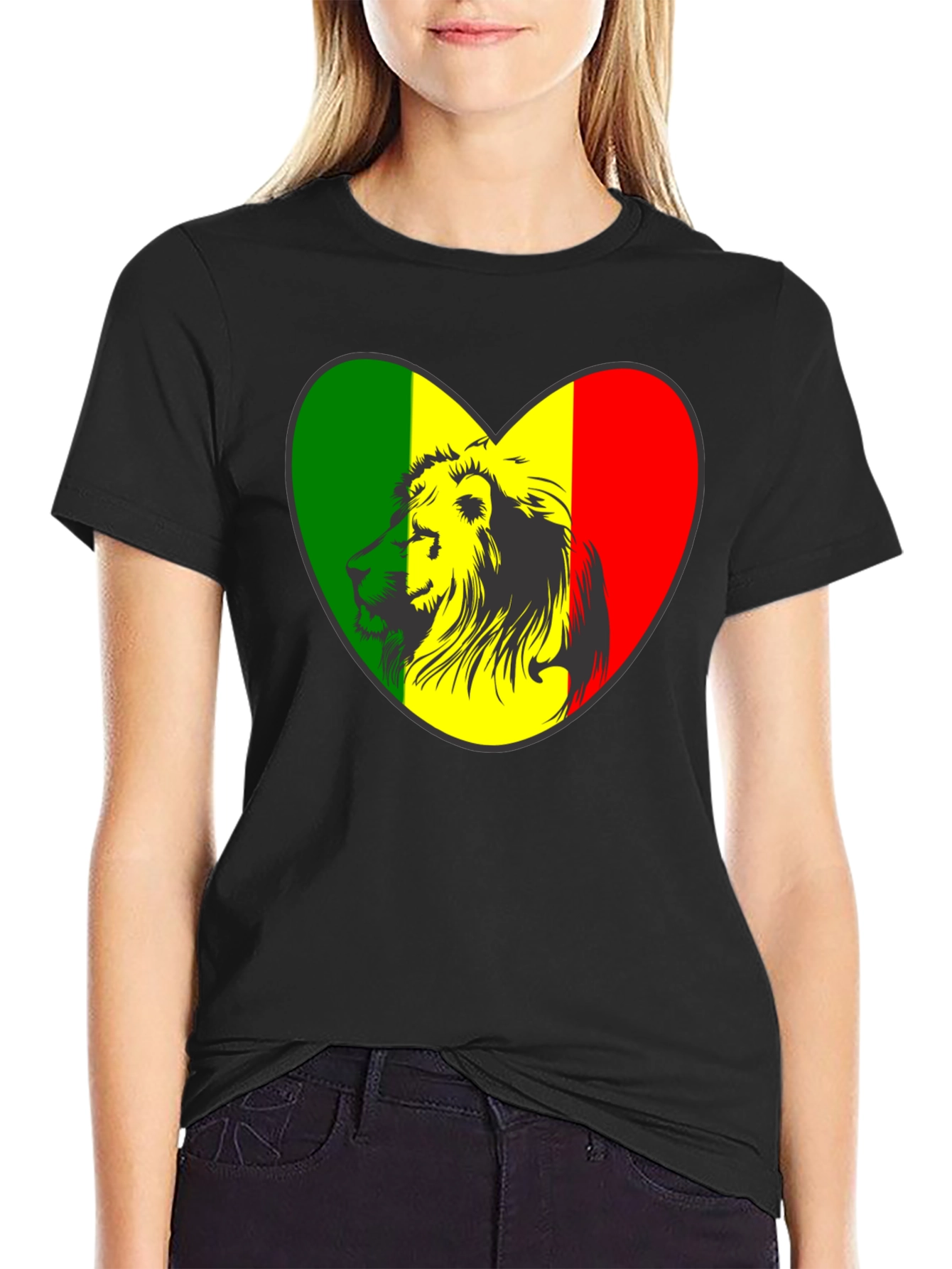Rasta Lion Heart Graphic Tee - Black