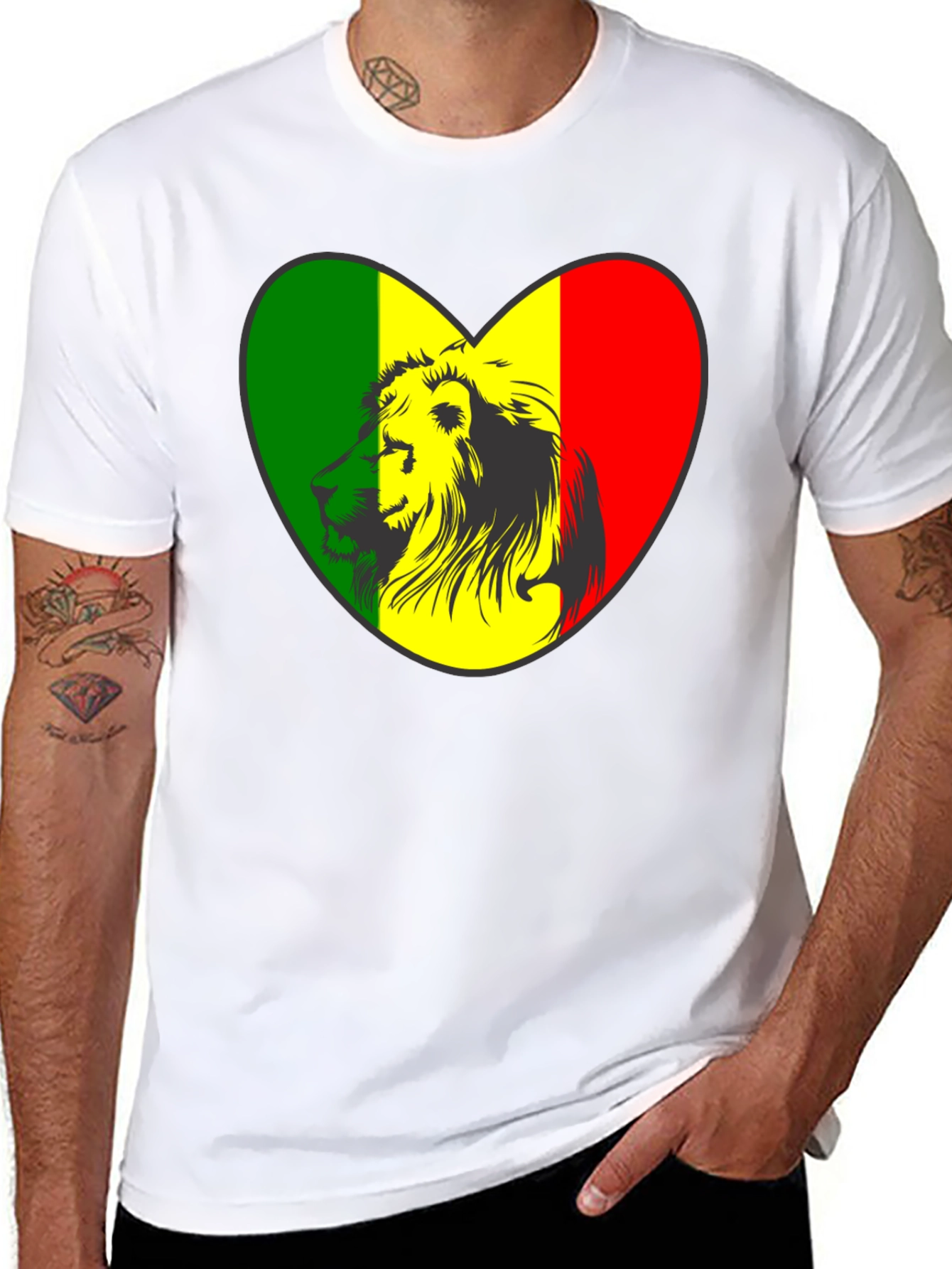 Rasta Lion Heart Graphic Tee - Black