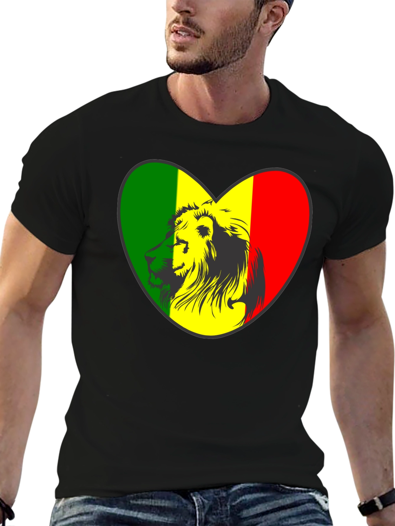 Rasta Lion Heart Graphic Tee - Black