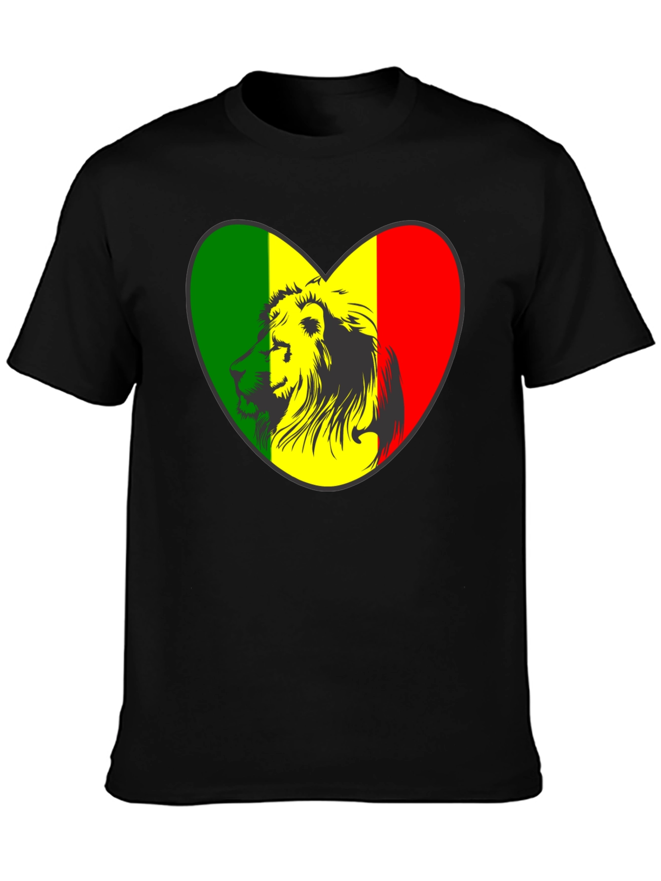 Rasta Lion Heart Graphic Tee - Black