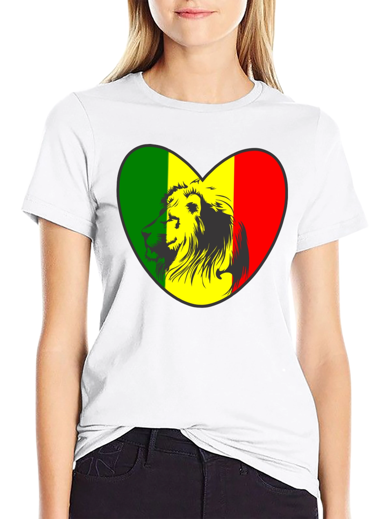 Rasta Lion Heart Graphic Tee - Black