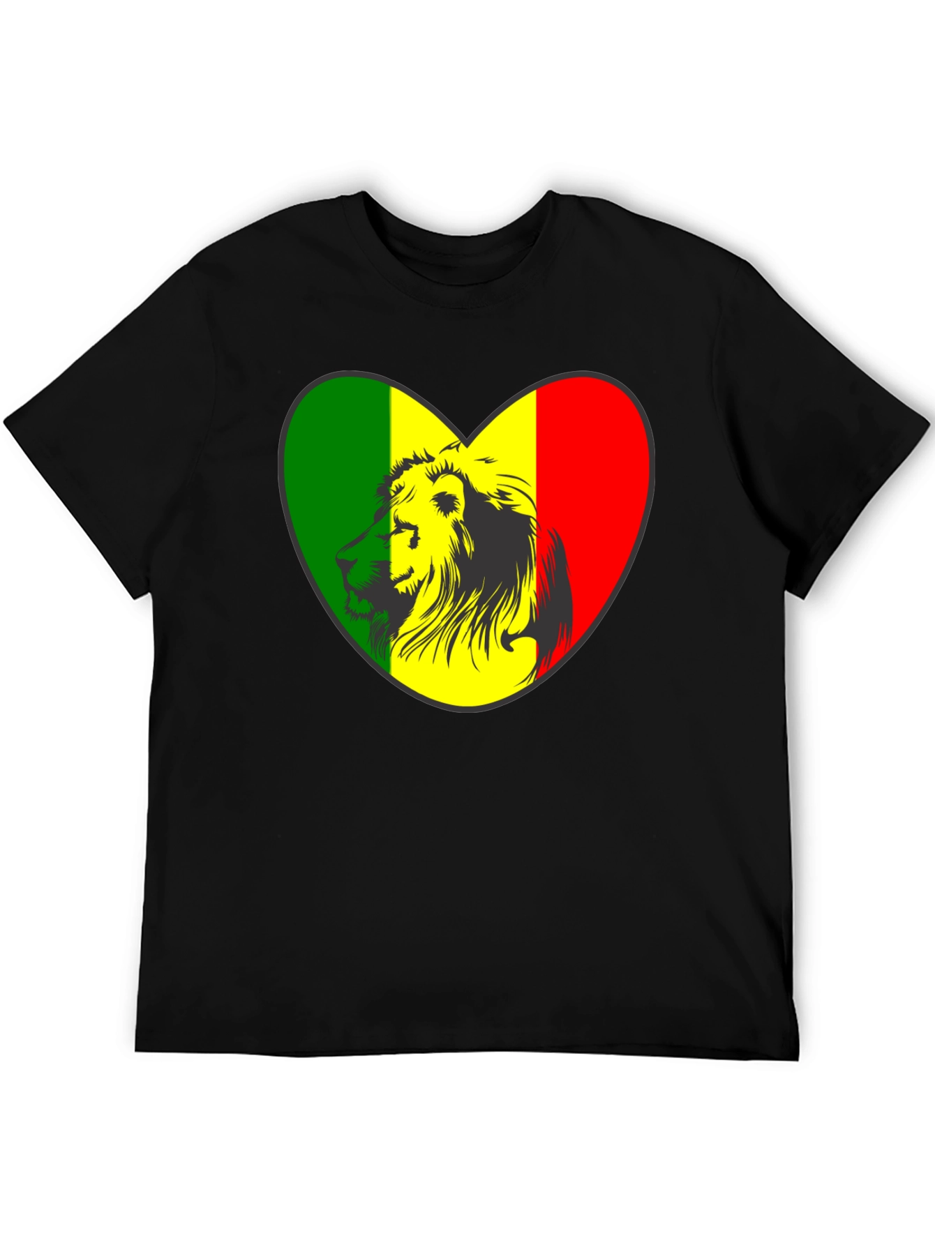 Rasta Lion Heart Graphic Tee - Black