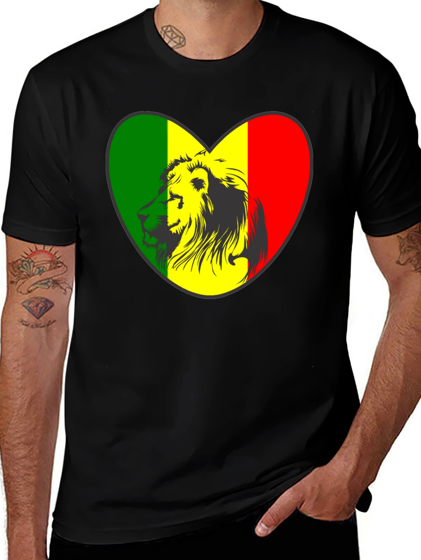 Rasta Lion Heart Graphic Tee - Black