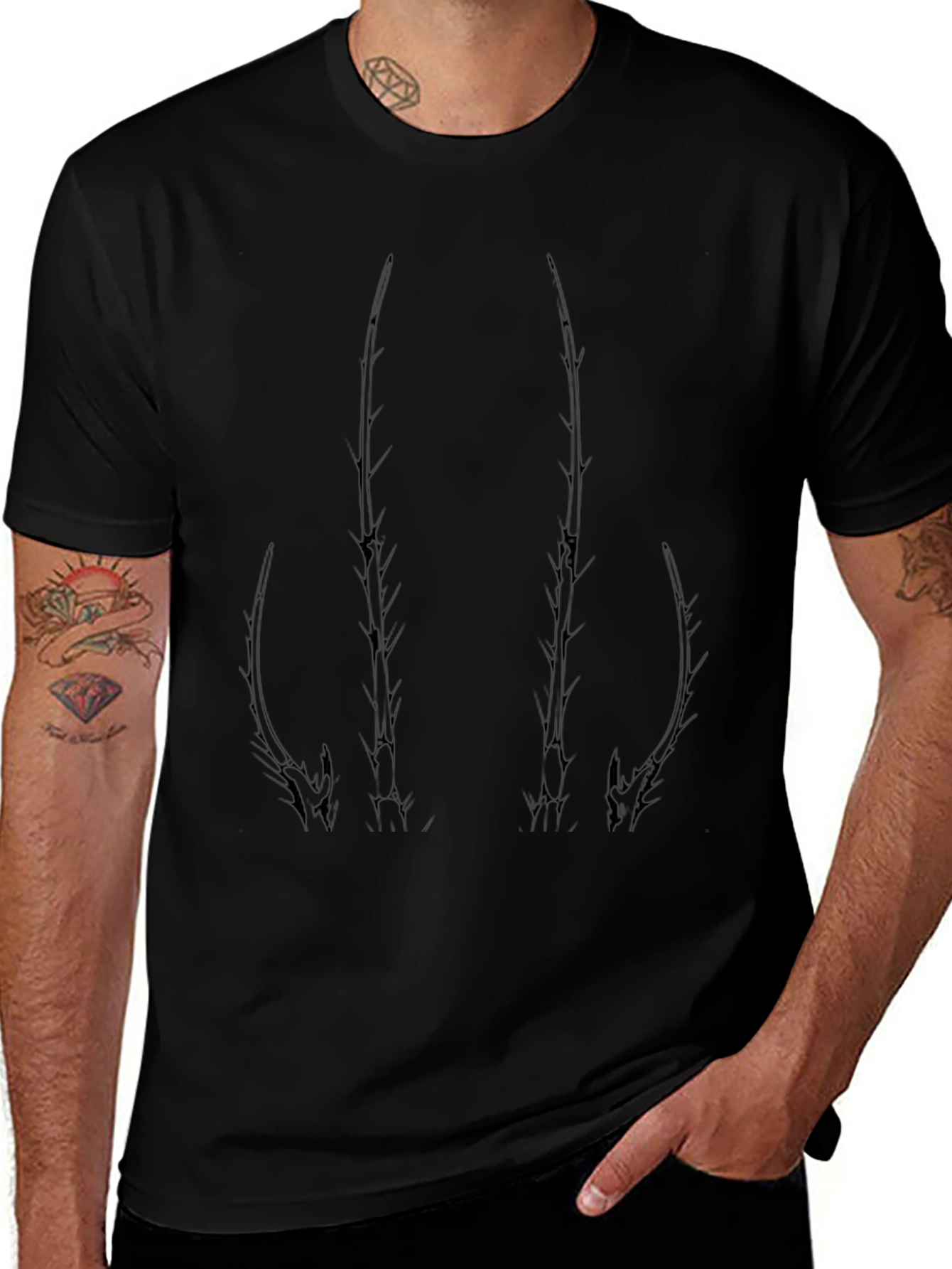 Mens Black Graphic Tee - Abstract Tree Branch Design