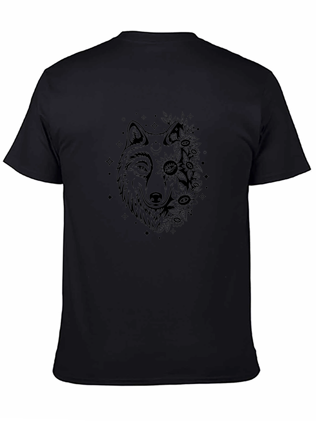 Wolf & Flowers Graphic Tee - Black Cotton Blend