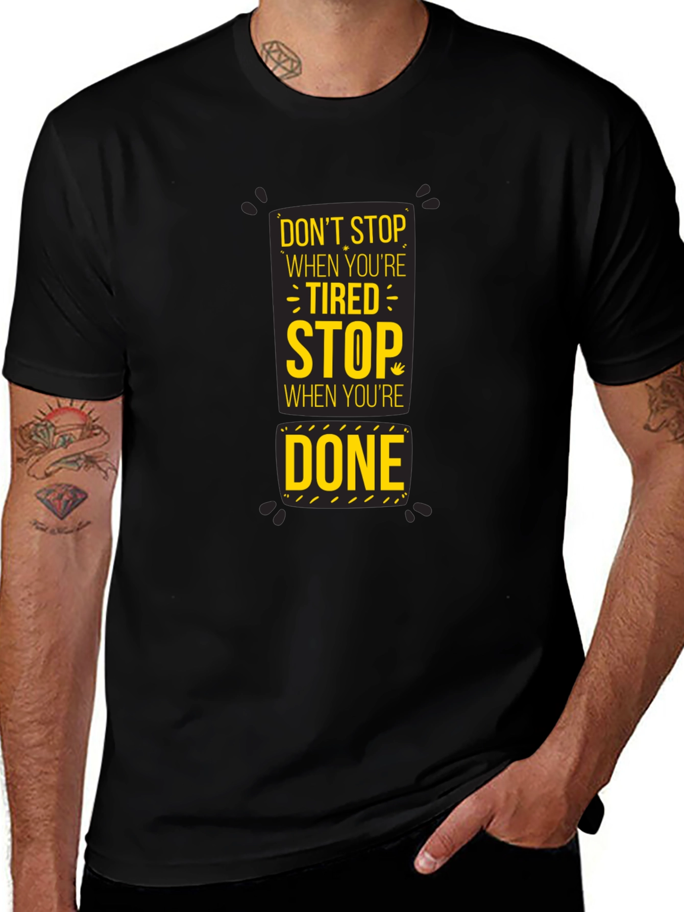 Motivational Dont Stop Graphic Print Black T-Shirt