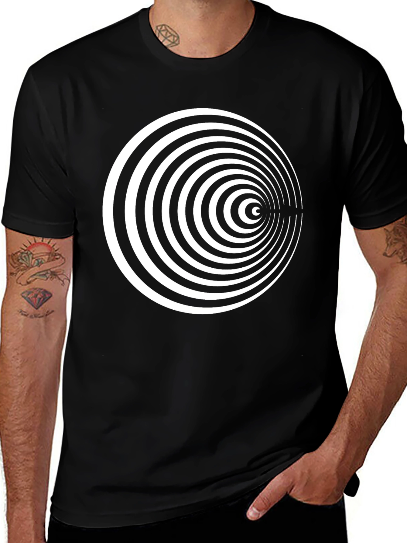 Hypnotic Circle Graphic Tee - Black Cotton Blend