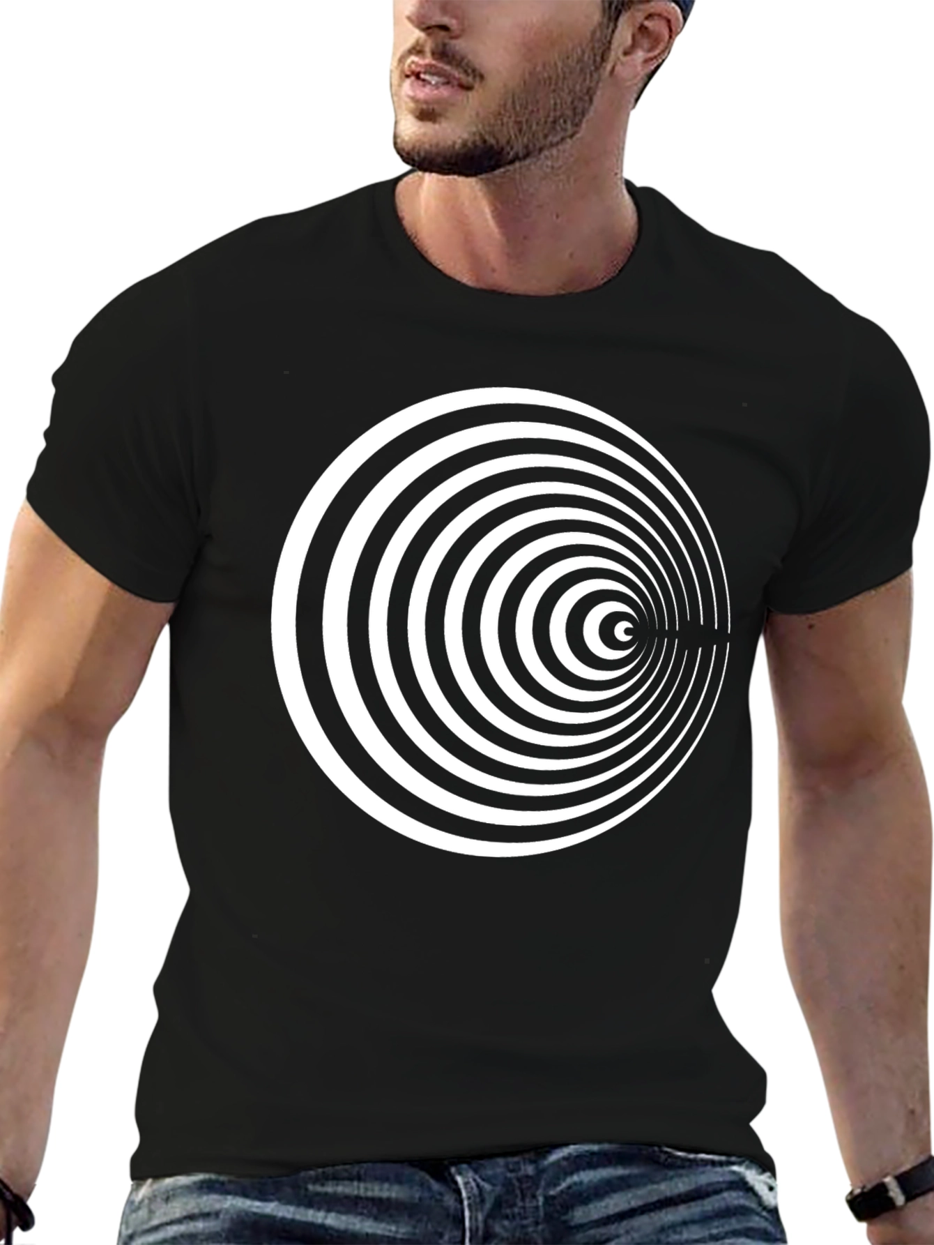 Hypnotic Circle Graphic Tee - Black Cotton Blend