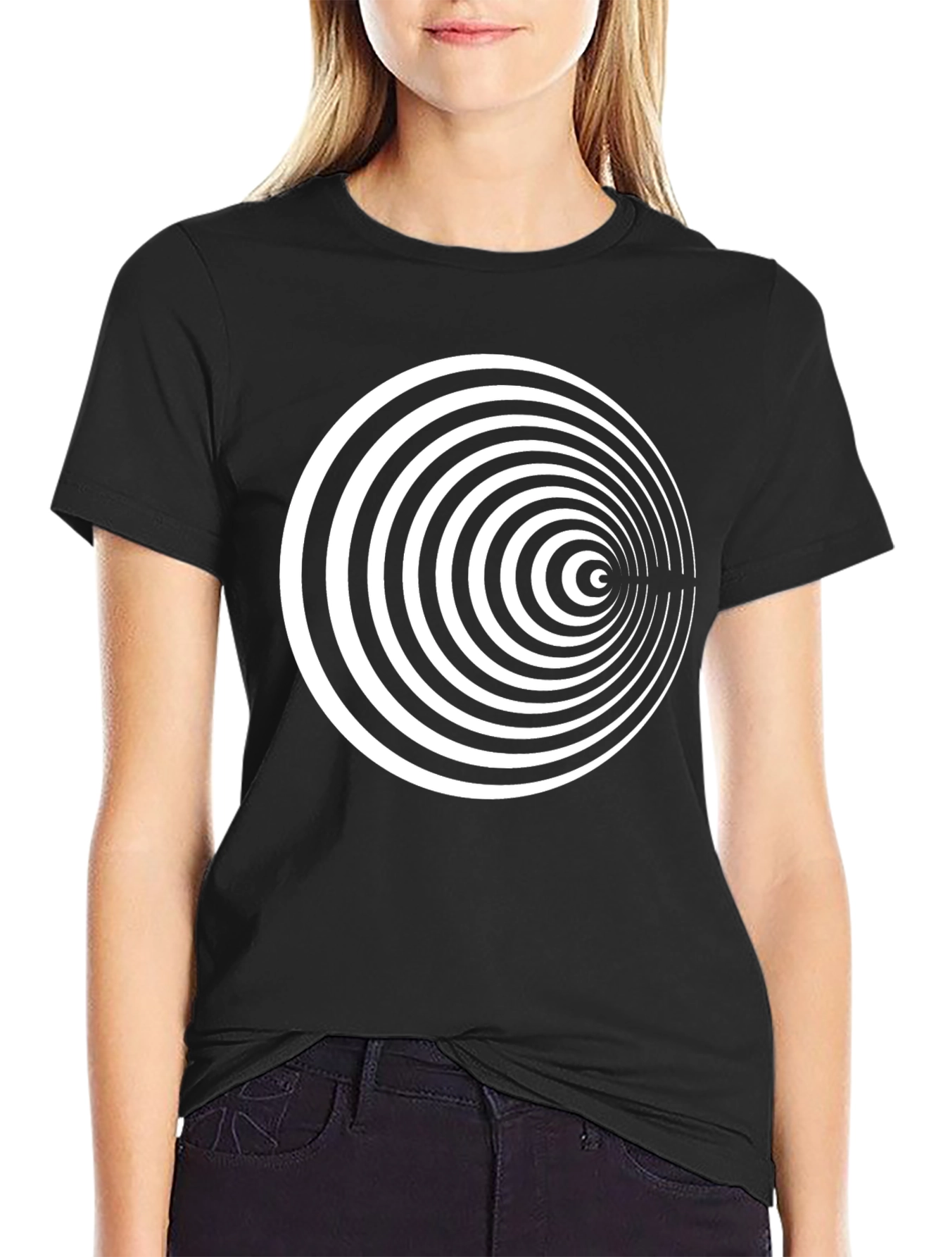 Hypnotic Circle Graphic Tee - Black Cotton Blend