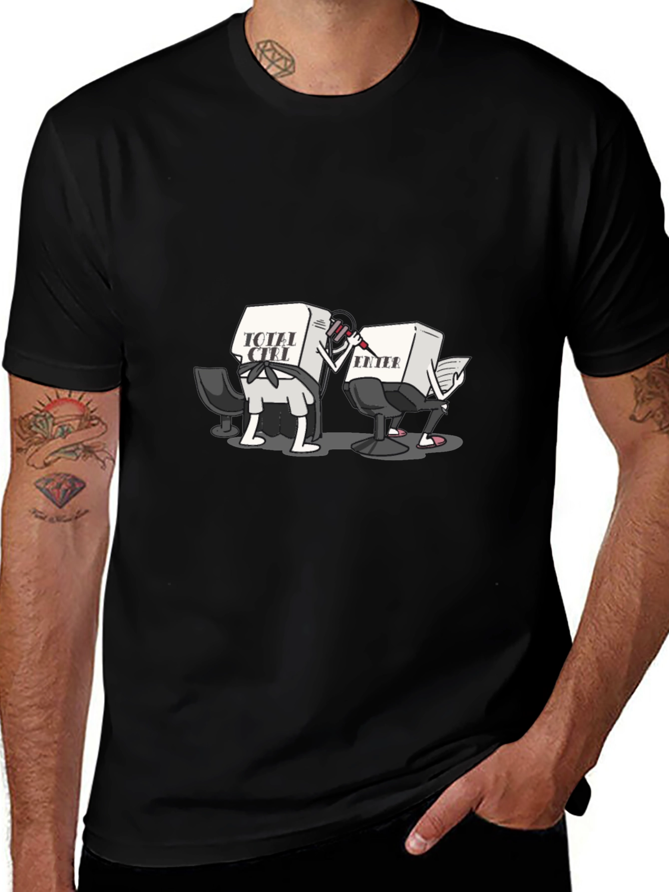 Funny Computer Key Cartoon Black T-Shirt