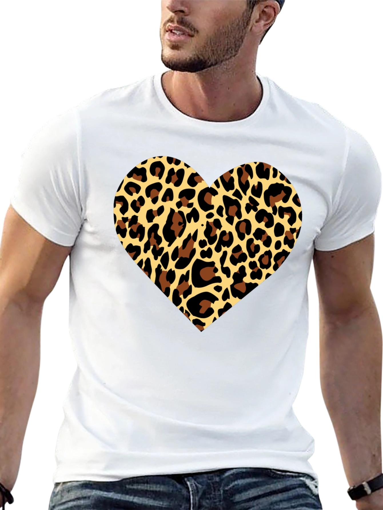 Leopard Heart Graphic Tee - Stylish Mens Black T-Shirt