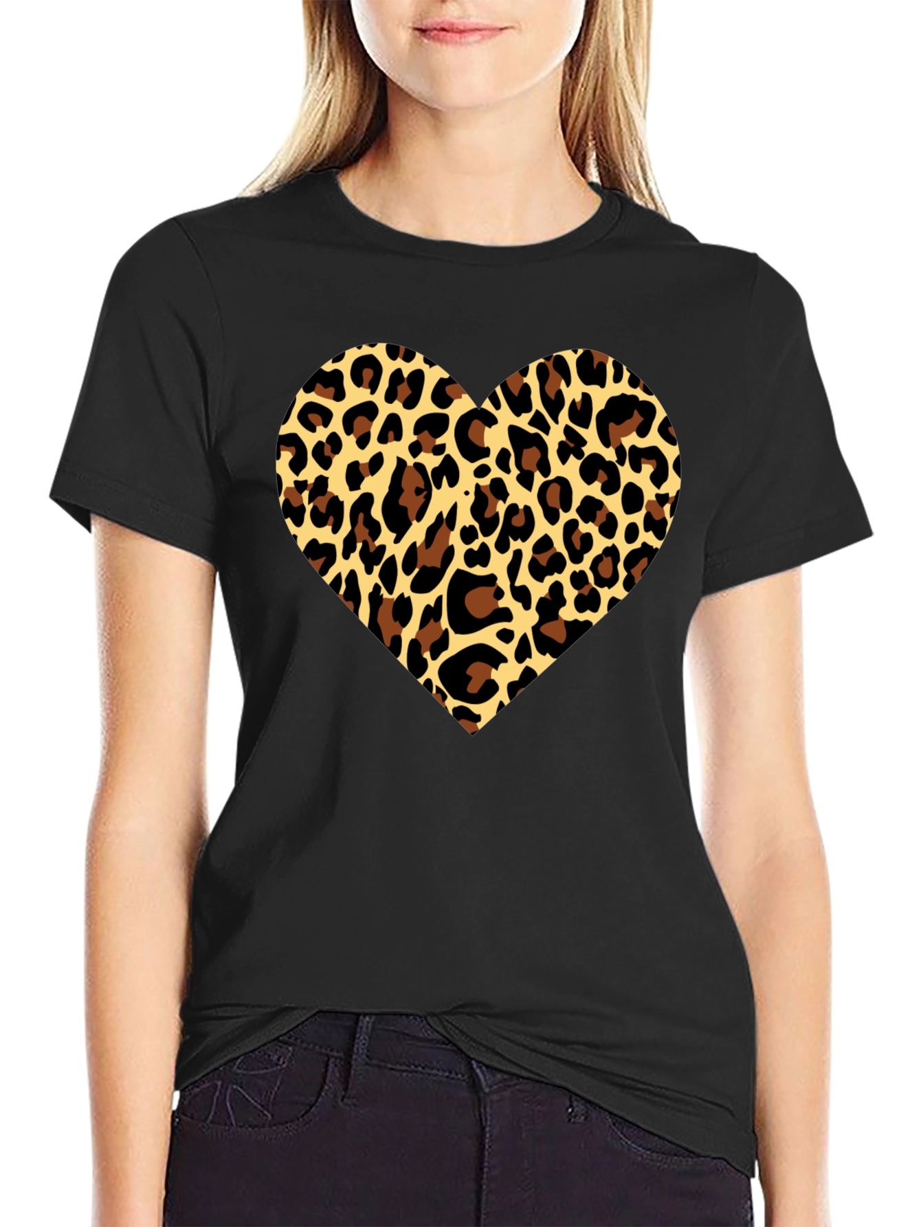 Leopard Heart Graphic Tee - Stylish Mens Black T-Shirt