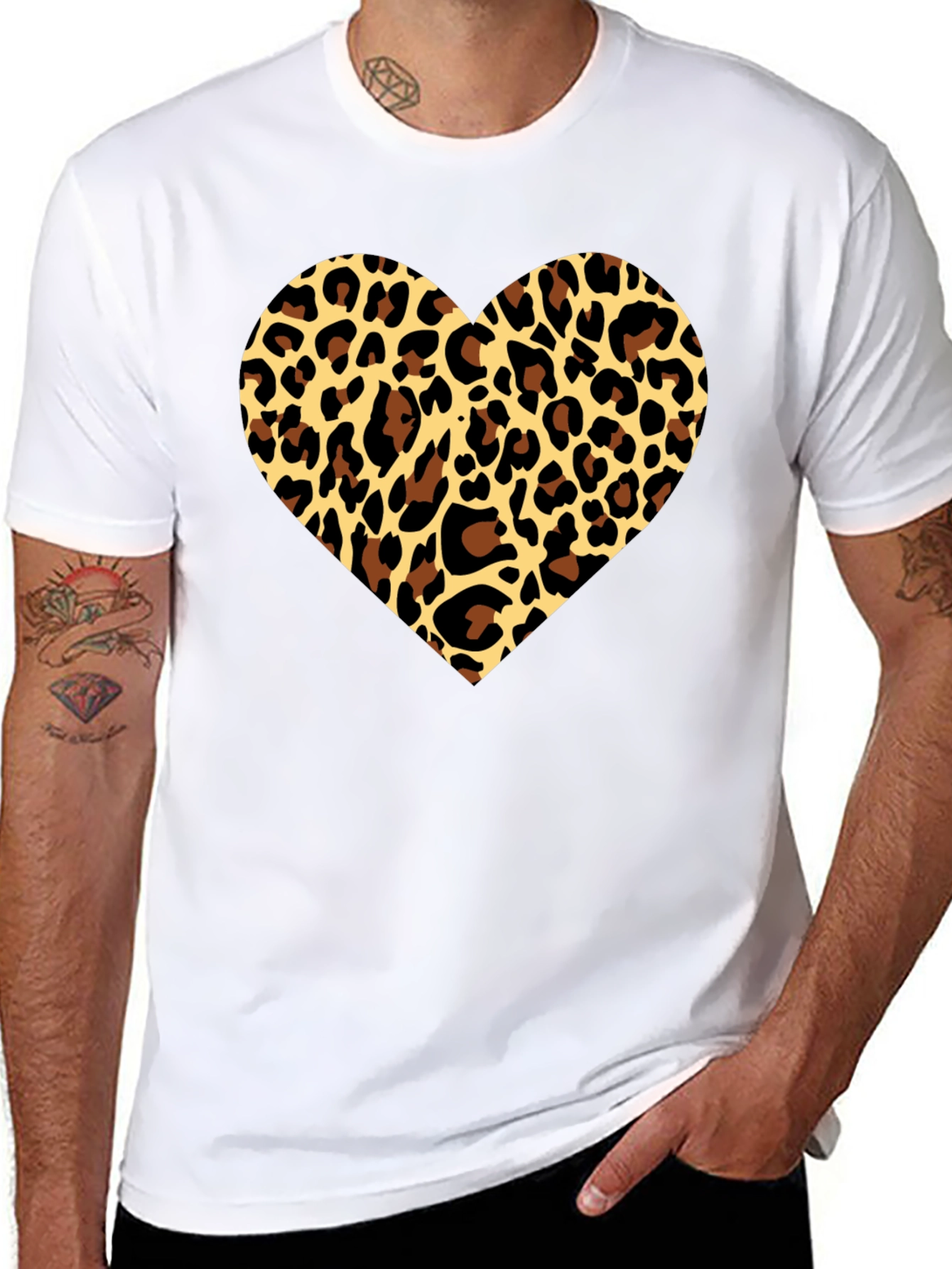 Leopard Heart Graphic Tee - Stylish Mens Black T-Shirt