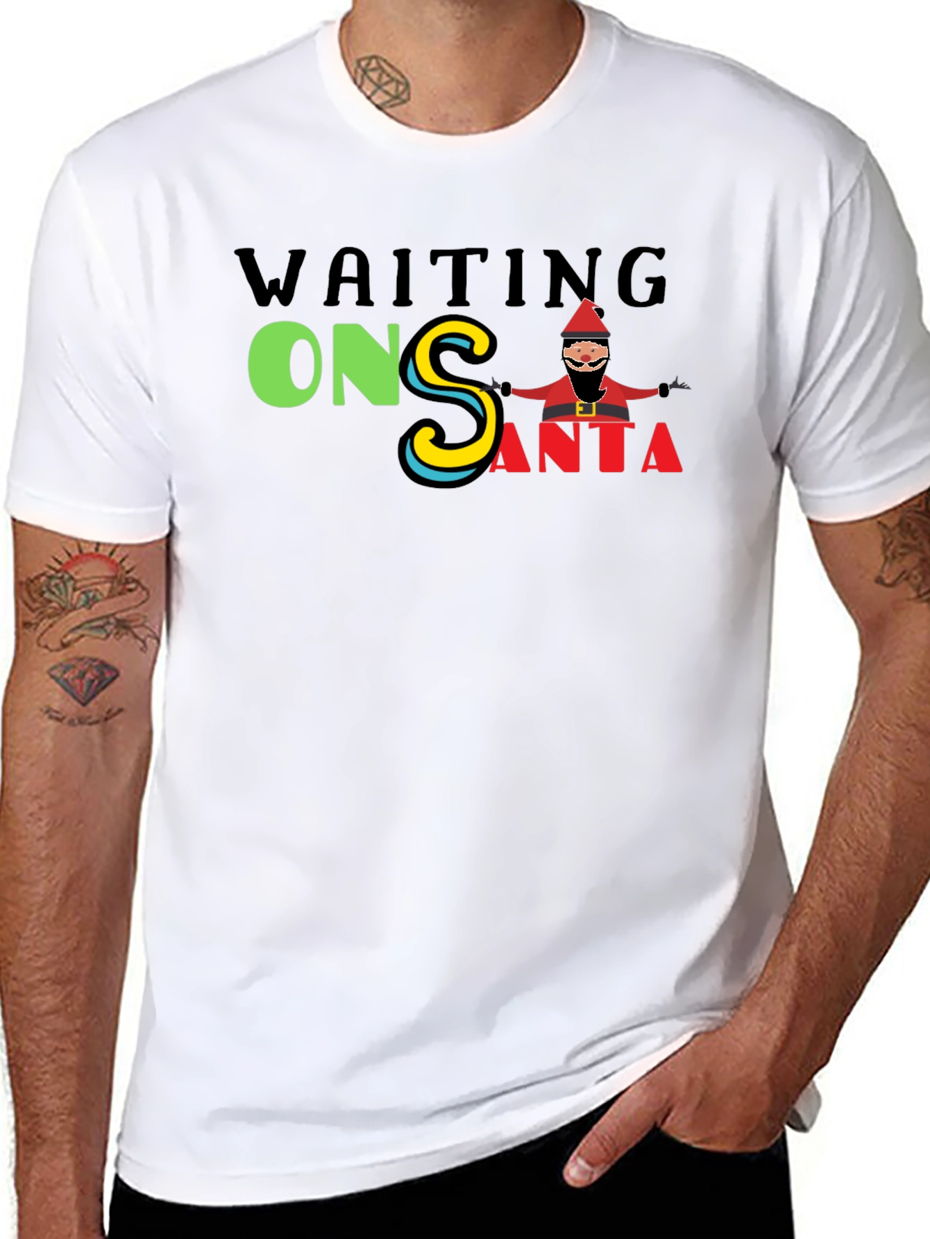 Waiting On Santa Graphic Tee - Black Cotton T-Shirt