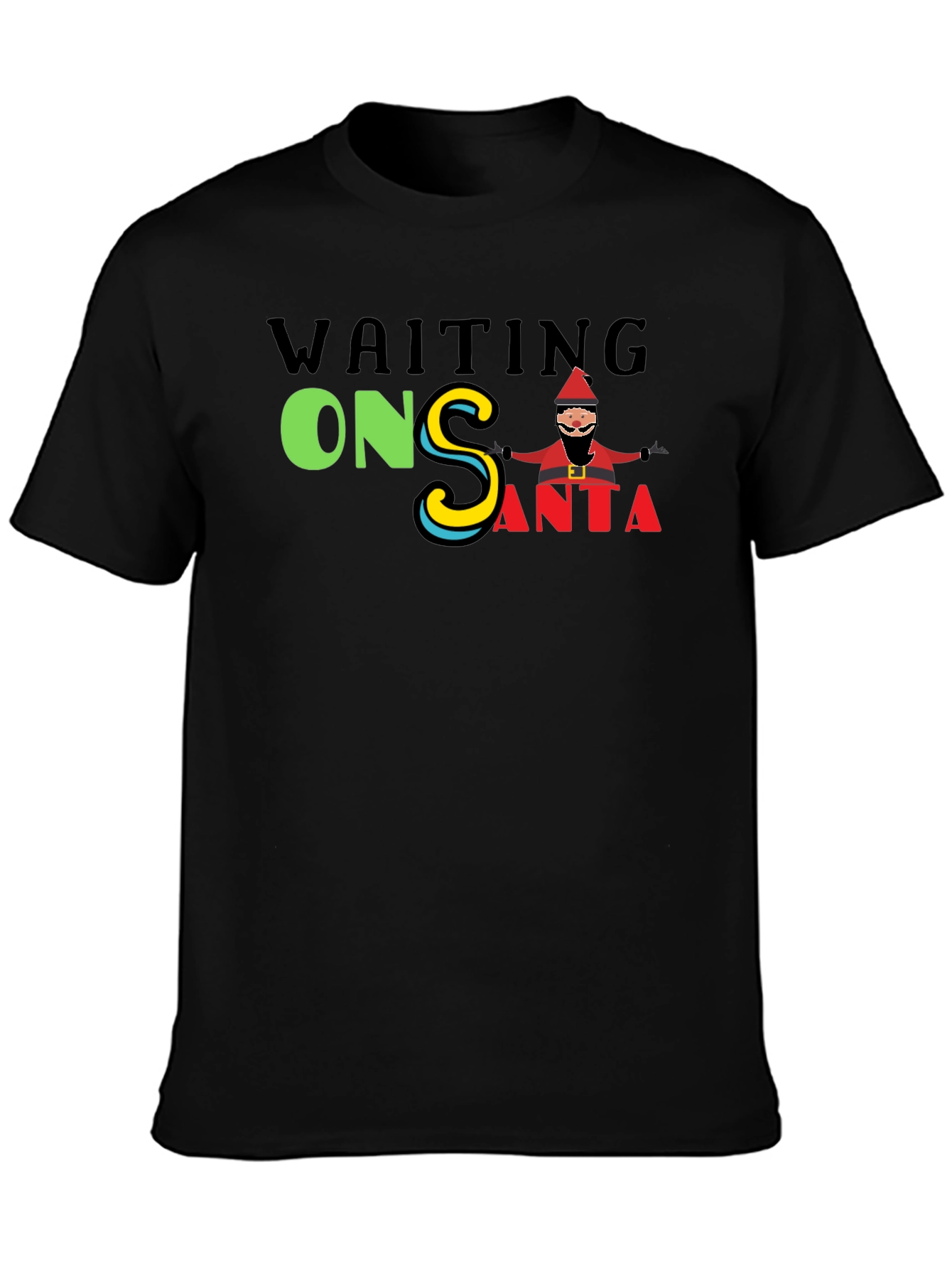 Waiting On Santa Graphic Tee - Black Cotton T-Shirt