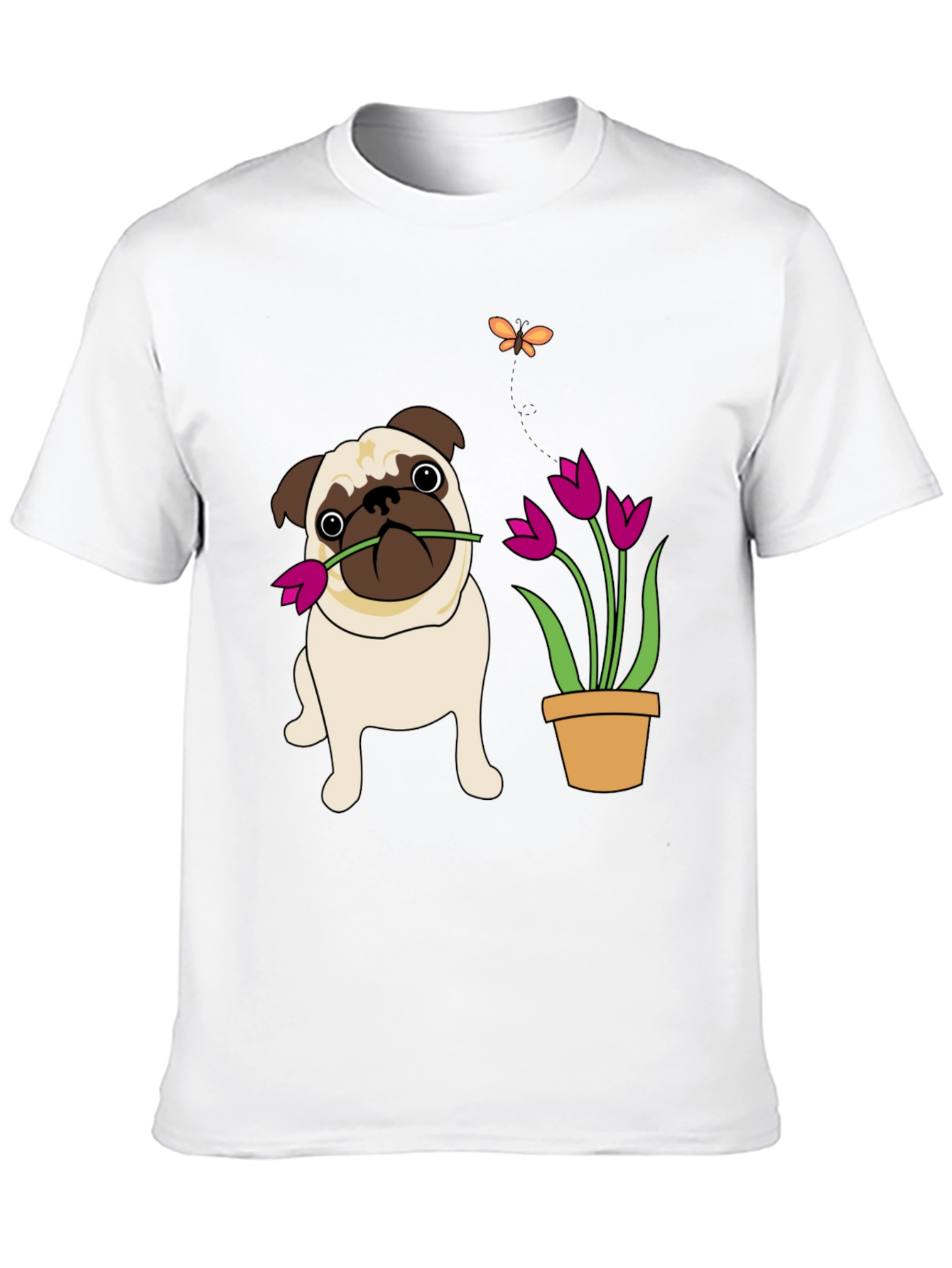 Cute Pug with Flower Graphic T-Shirt