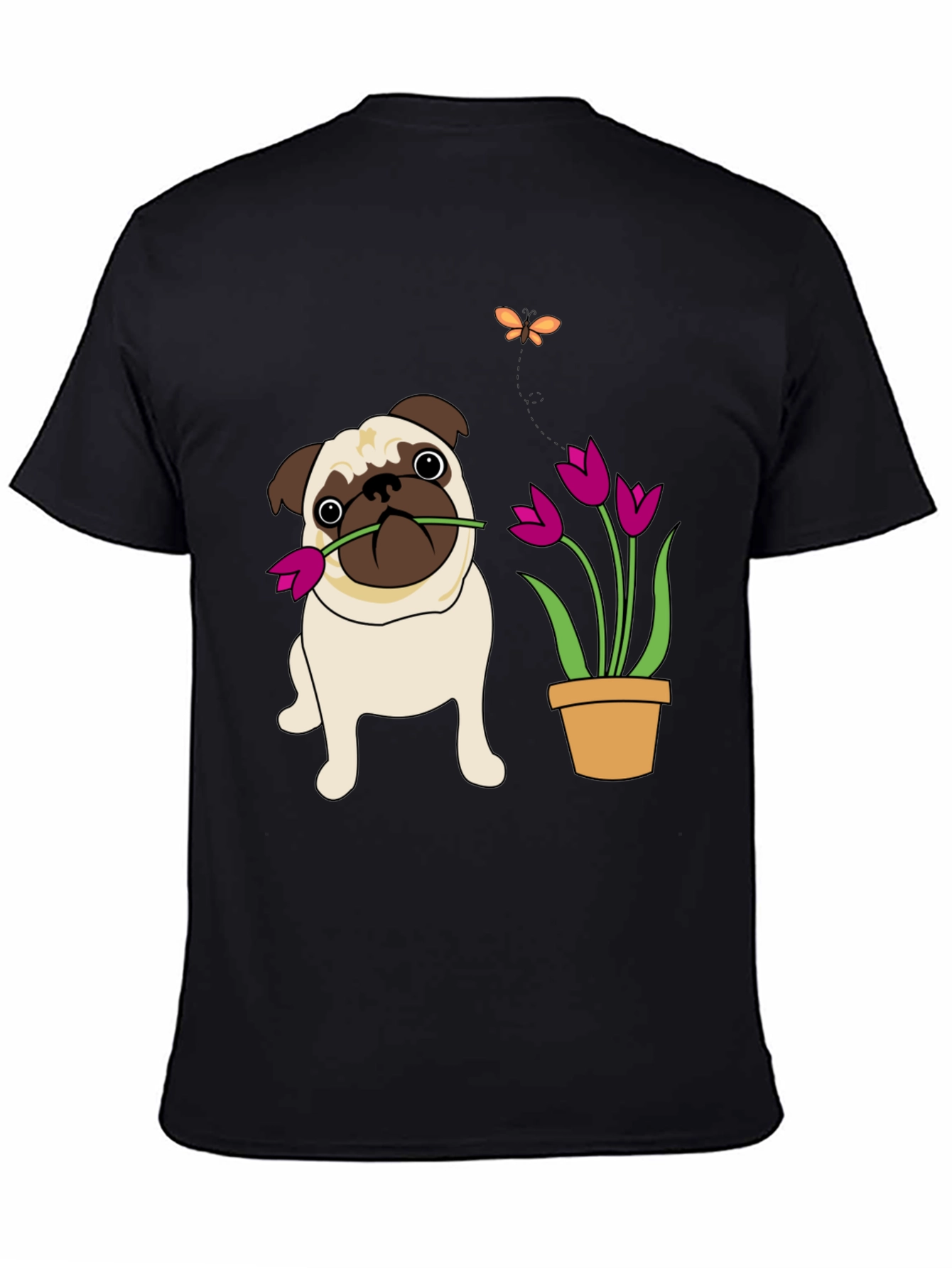 Cute Pug with Flower Graphic T-Shirt