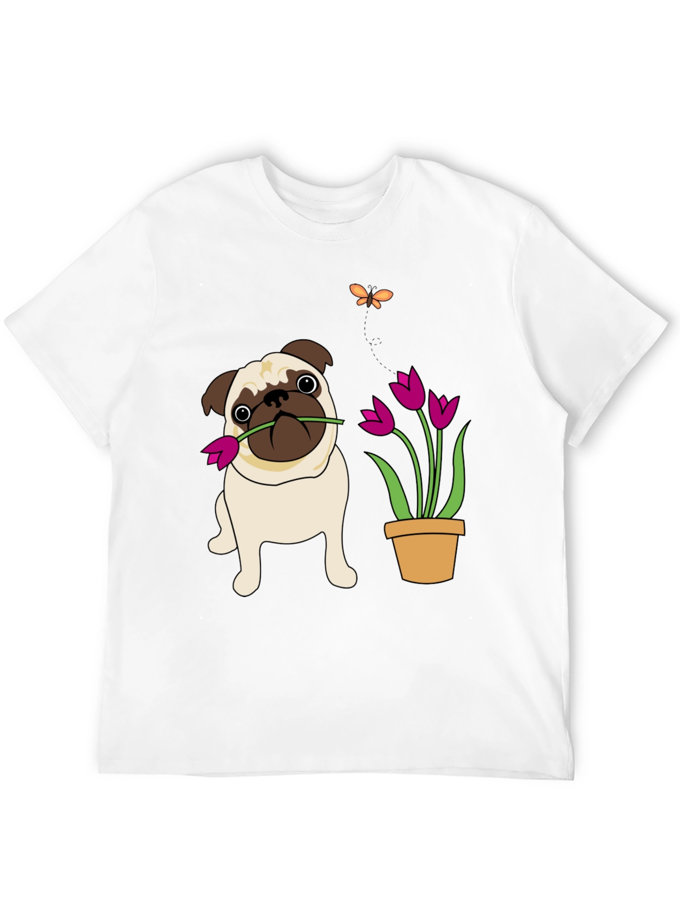 Cute Pug with Flower Graphic T-Shirt