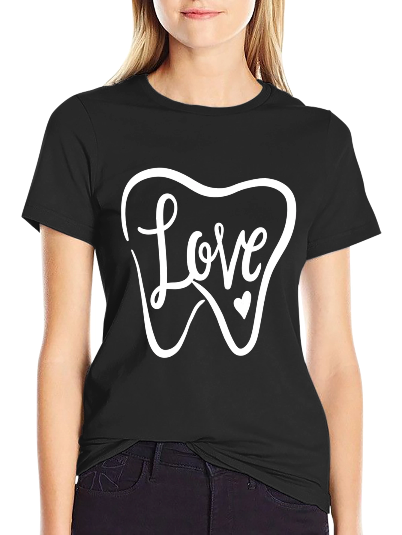 Dentist Love Tooth Graphic T-Shirt - Black