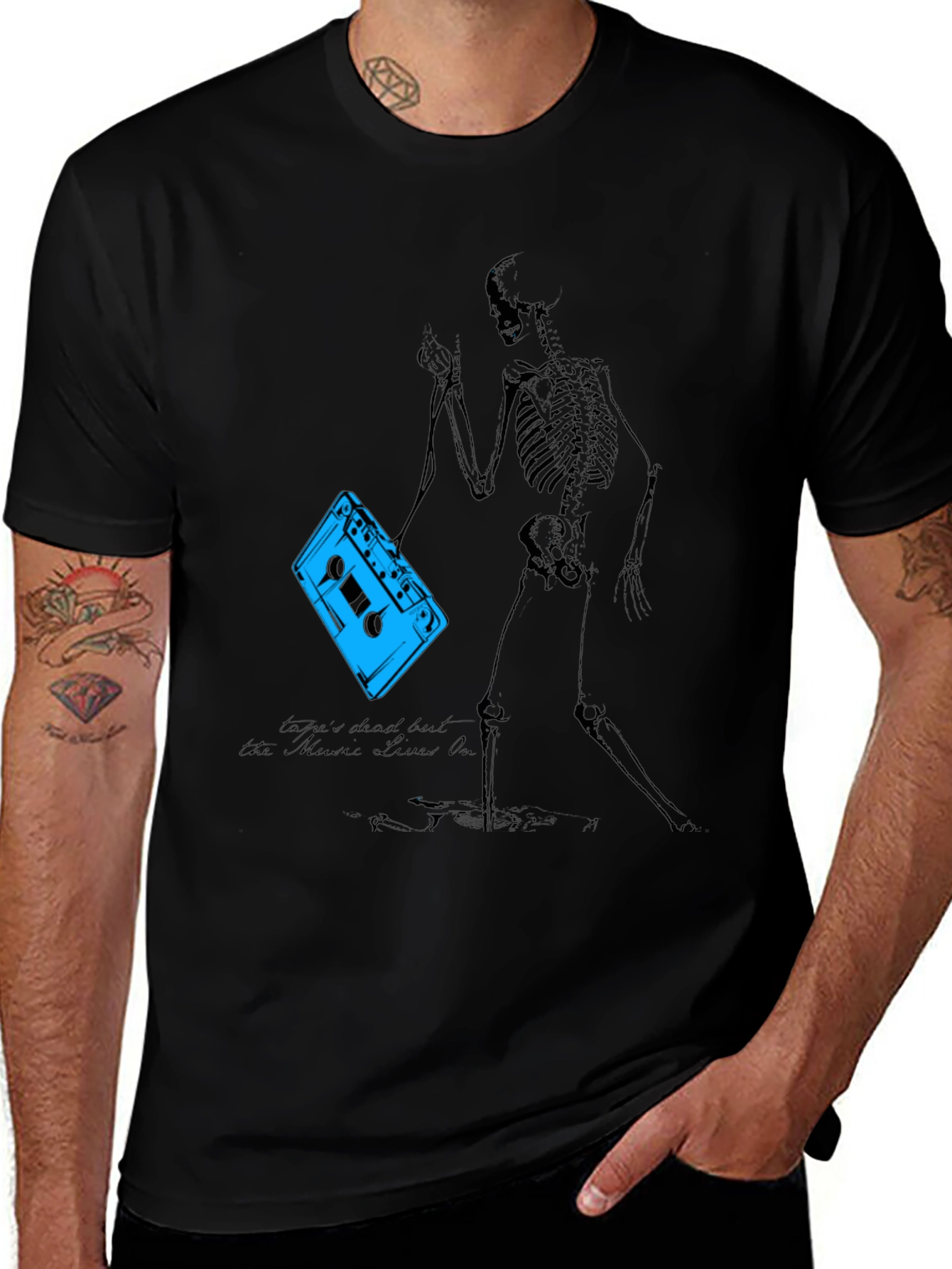 Skeleton Cassette Tape T-Shirt - Music Never Dies