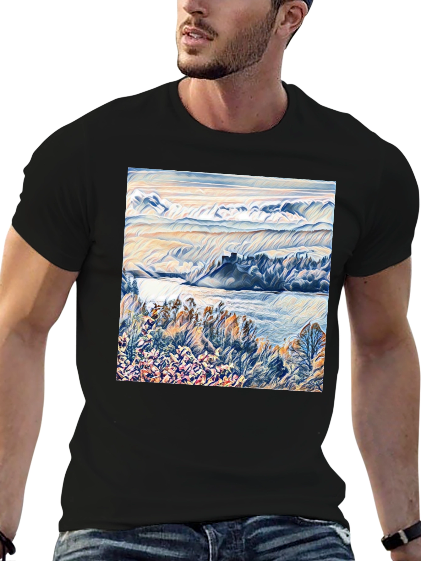 Scenic Landscape Graphic Print Black T-Shirt