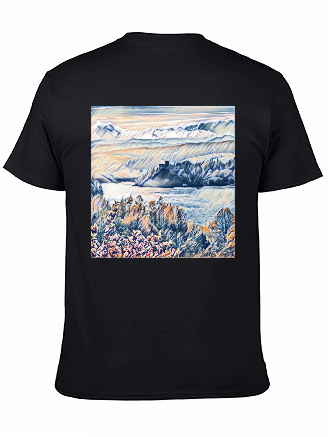 Scenic Landscape Graphic Print Black T-Shirt