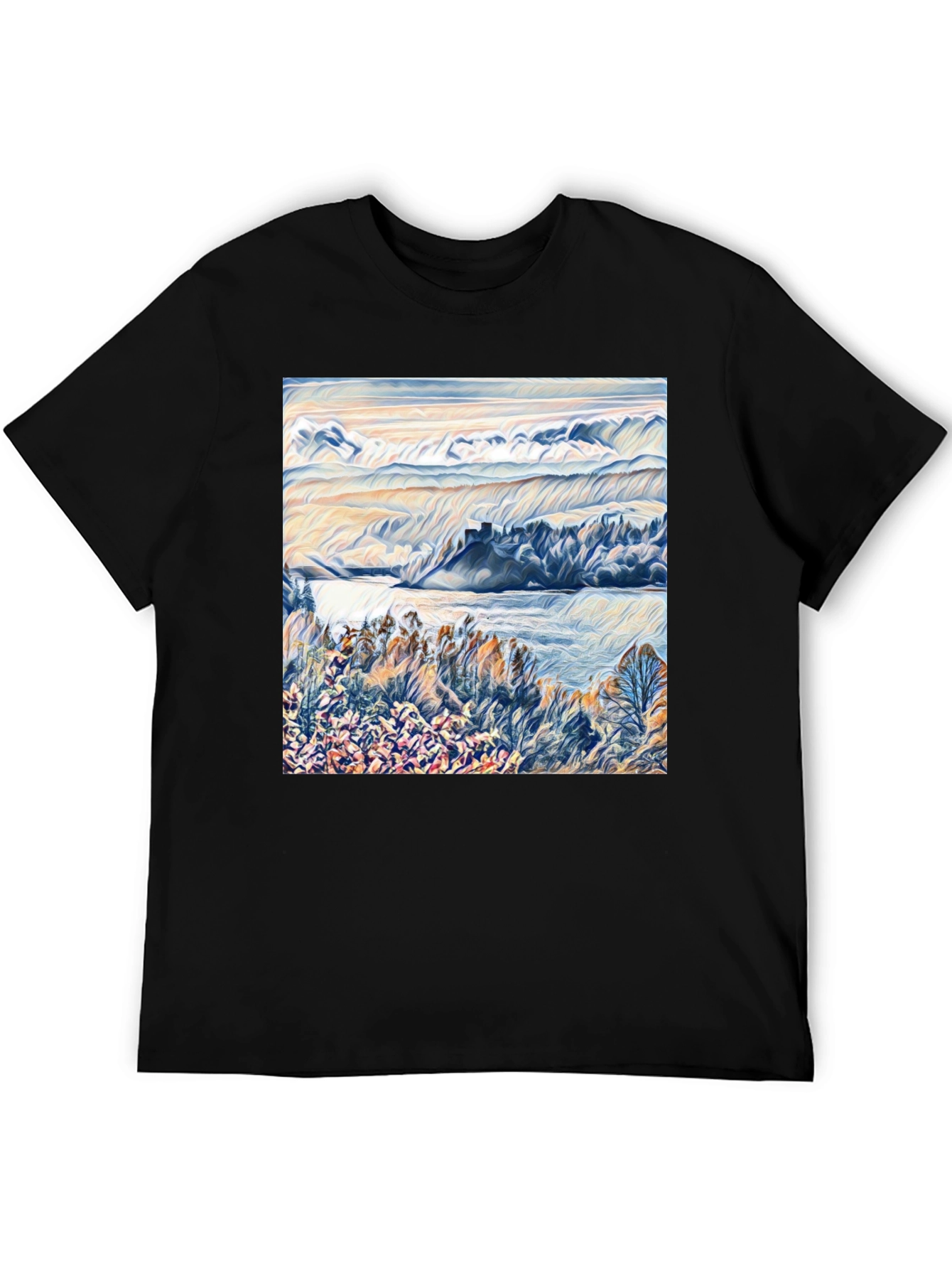Scenic Landscape Graphic Print Black T-Shirt